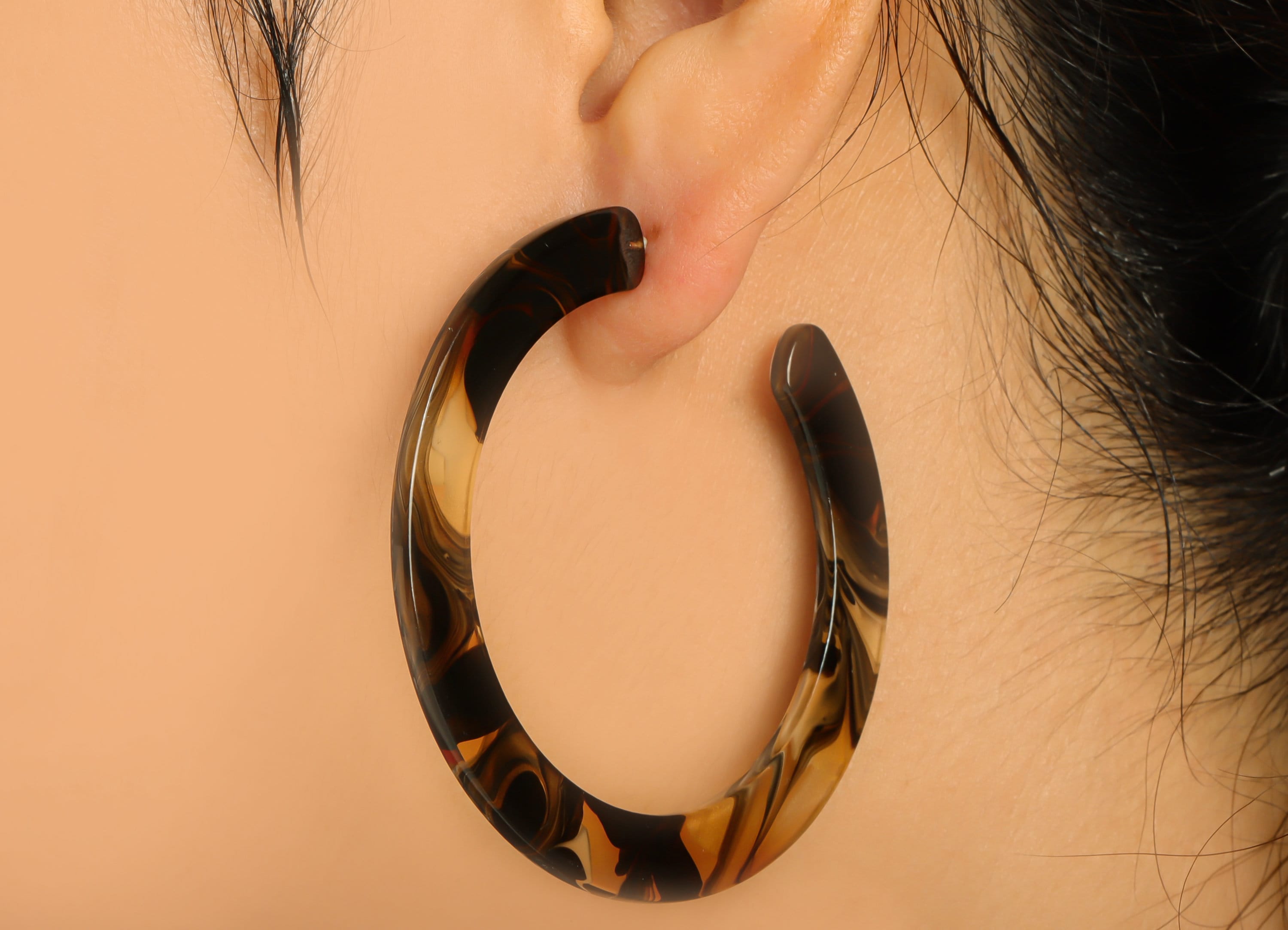 Acrylic Open Hoop Earrings Stud - Acrylic Hoop Earring - Acrylic Round Earring Post - Coffee Color - Color Code:931 -61x60x2mm - AC2615-A931 - DOMEDBAZAAR