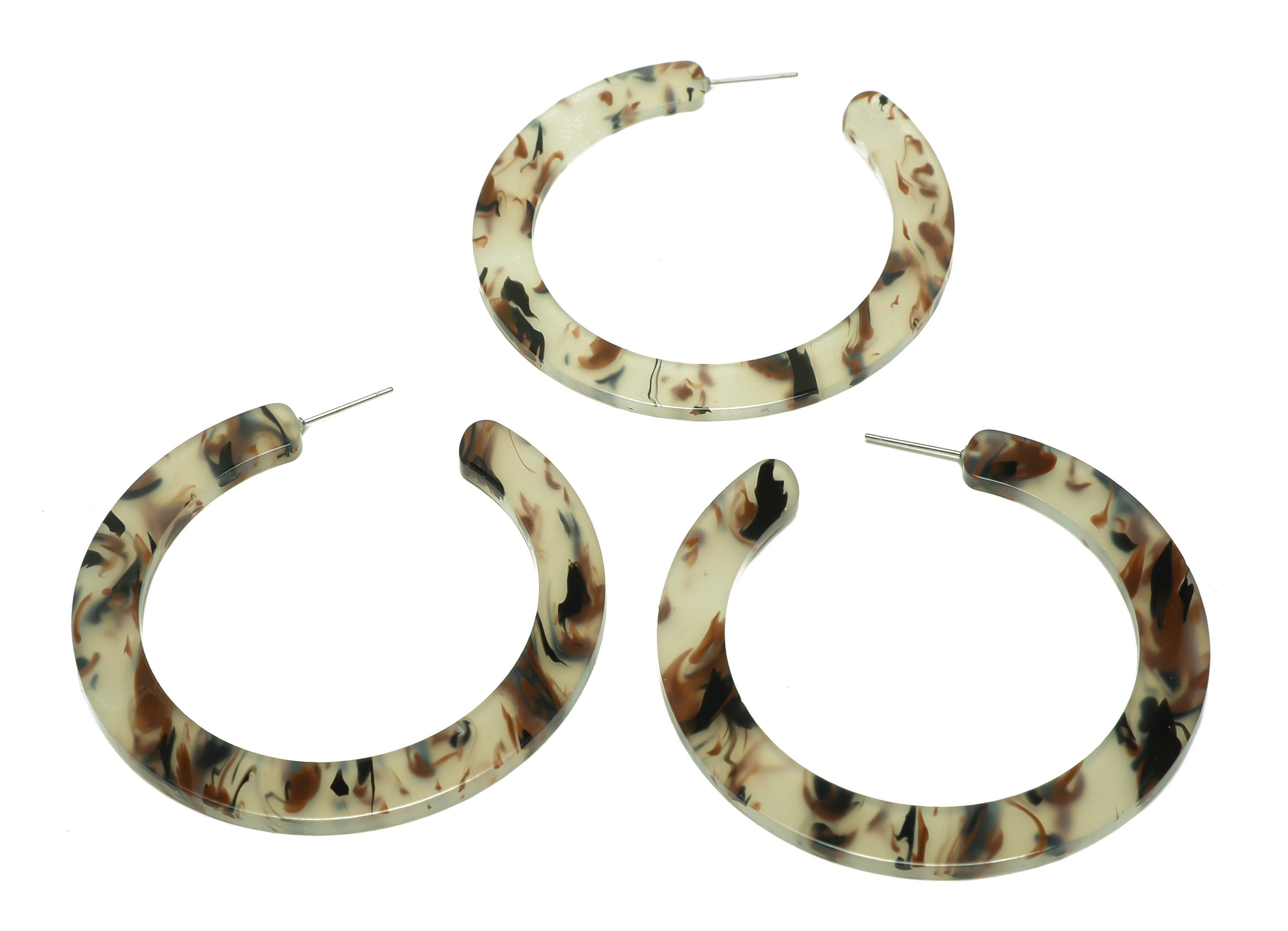 Acetate Open Hoop Earrings Stud - Acetate Hoop Earring -Acetate Round Earring Post - Open Circle - Color Code:975 - 61x60x2mm - AC2615-A975 - DOMEDBAZAAR