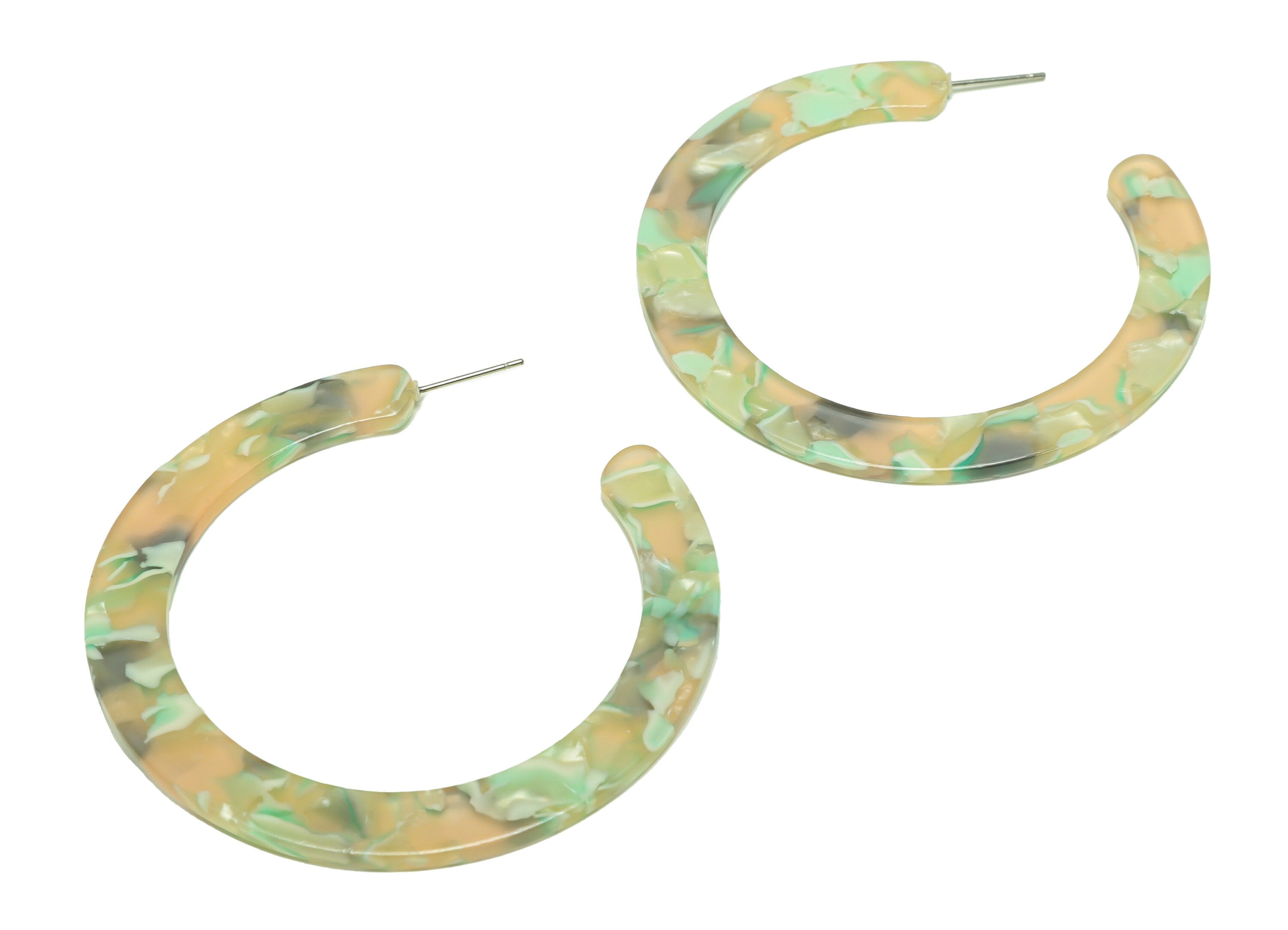 Acetate Open Hoop Earrings Stud - Acetate Hoop Earring - Green Earring Hoop - Huge Earring Hoop - Color Code:265 - 61x60x2mm - AC2615-A265 - DOMEDBAZAAR