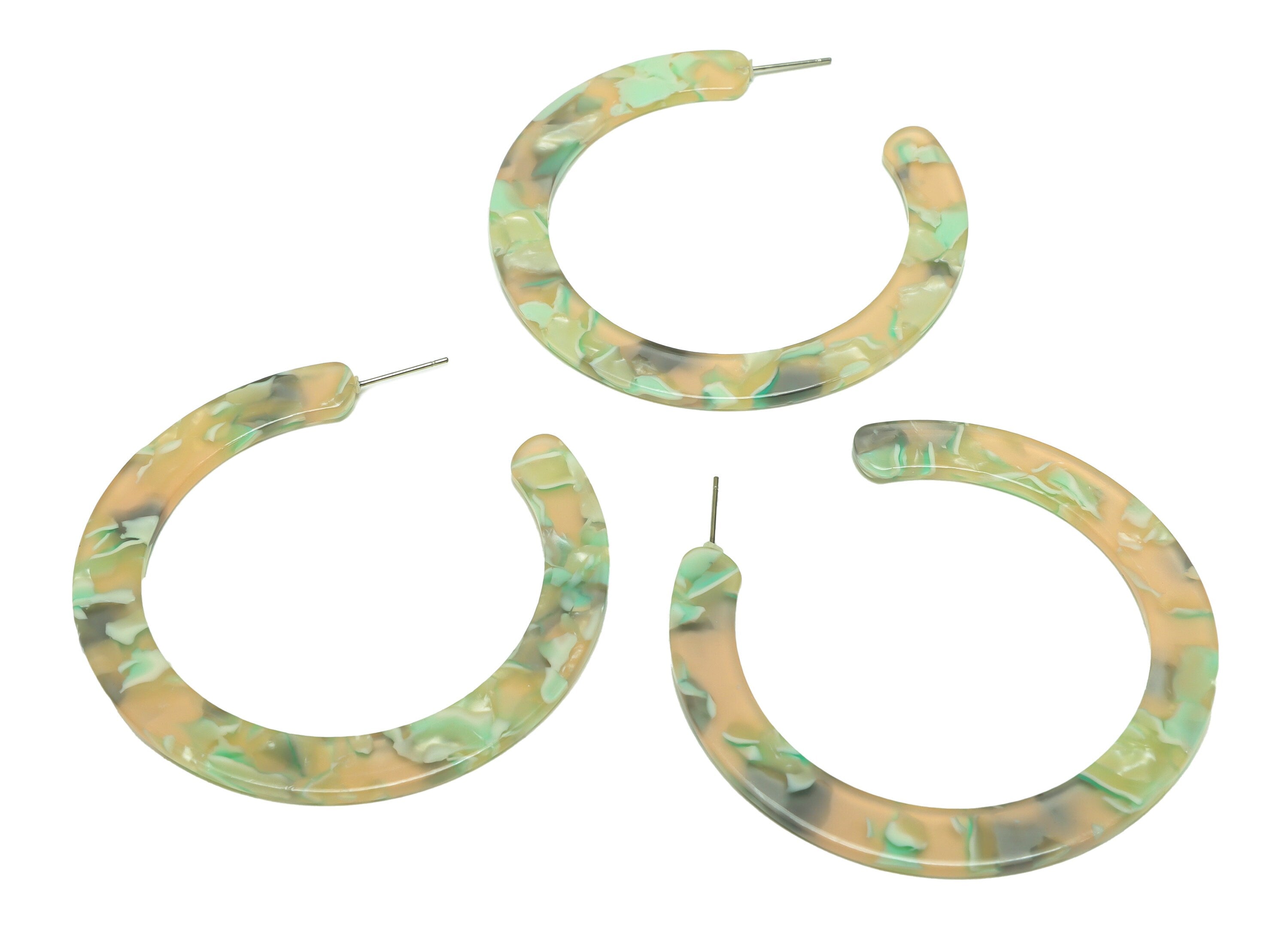 Acetate Open Hoop Earrings Stud - Acetate Hoop Earring - Green Earring Hoop - Huge Earring Hoop - Color Code:265 - 61x60x2mm - AC2615-A265 - DOMEDBAZAAR