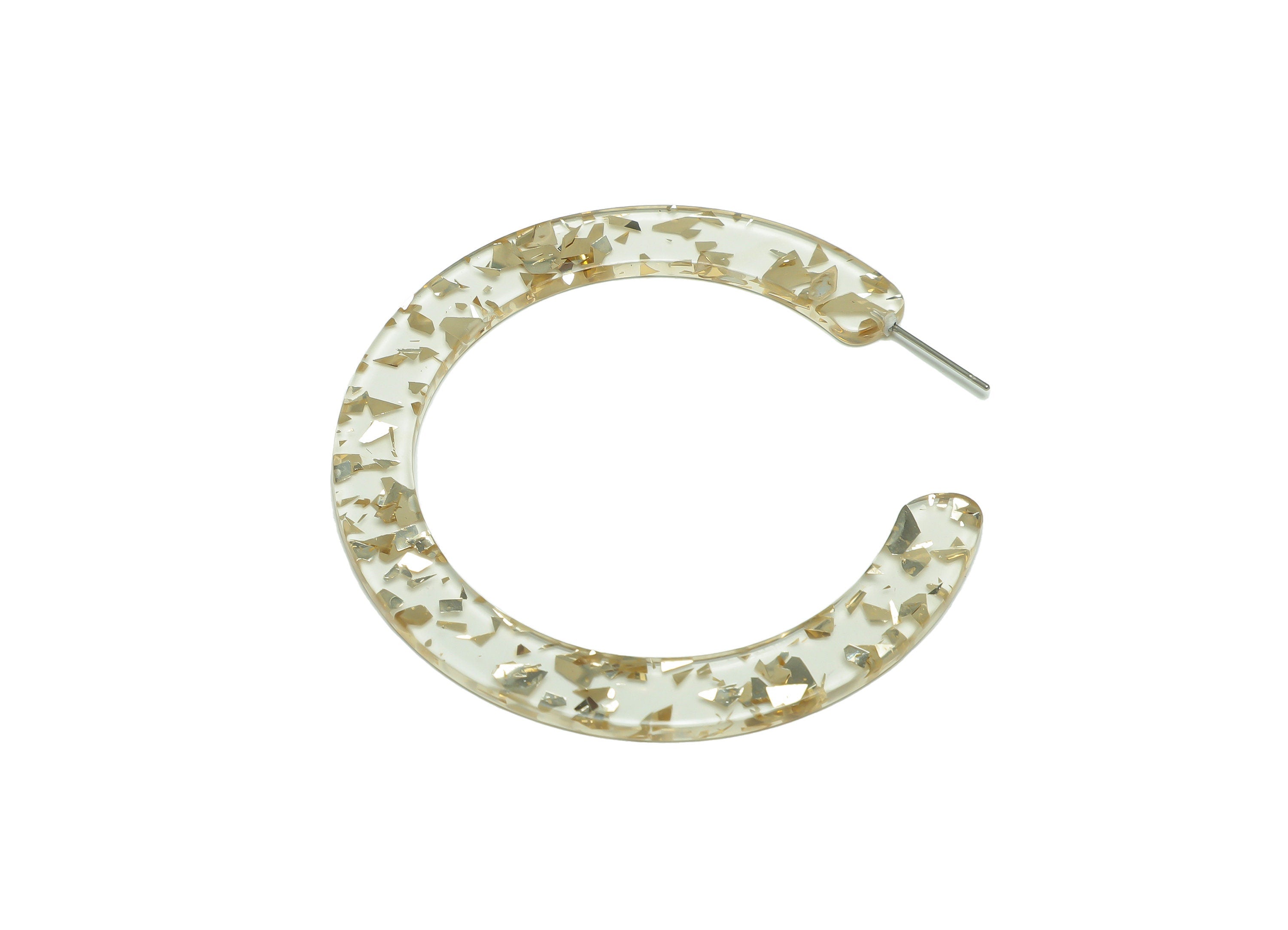 Acrylic Hoop Earrings Stud - Acrylic Open Hoop Earring - Transparent Foil Huge Earring Hoop- Color Code:952- 61x60x2mm - AC2615-A952 - DOMEDBAZAAR