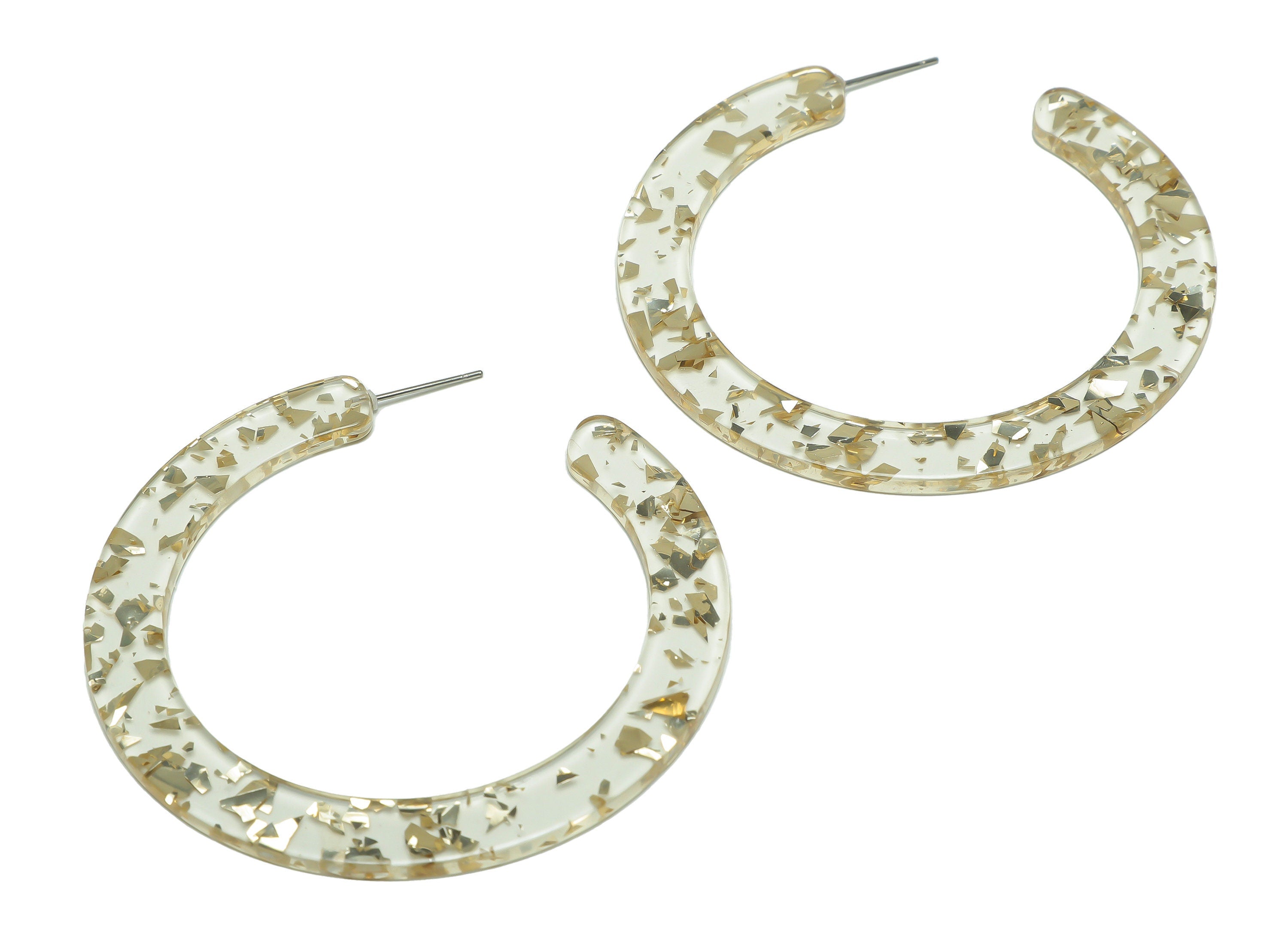Acrylic Hoop Earrings Stud - Acrylic Open Hoop Earring - Transparent Foil Huge Earring Hoop- Color Code:952- 61x60x2mm - AC2615-A952 - DOMEDBAZAAR