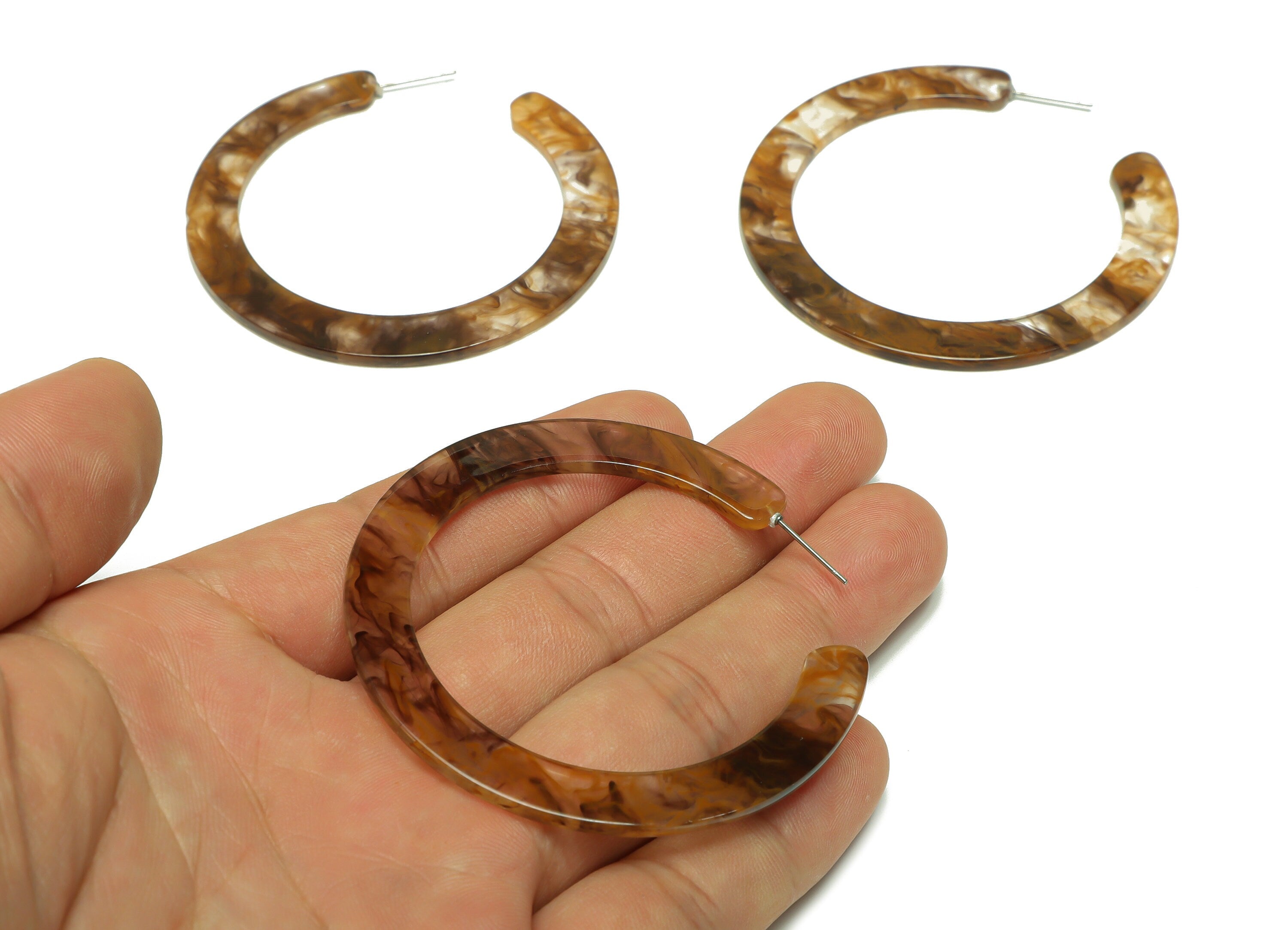Acrylic Open Hoop Earrings Stud - Acrylic Hoop Earring - Acrylic Round Earring Post - Open Circle - Color Code:959 - 61x60x2mm - AC2615-A959 - DOMEDBAZAAR