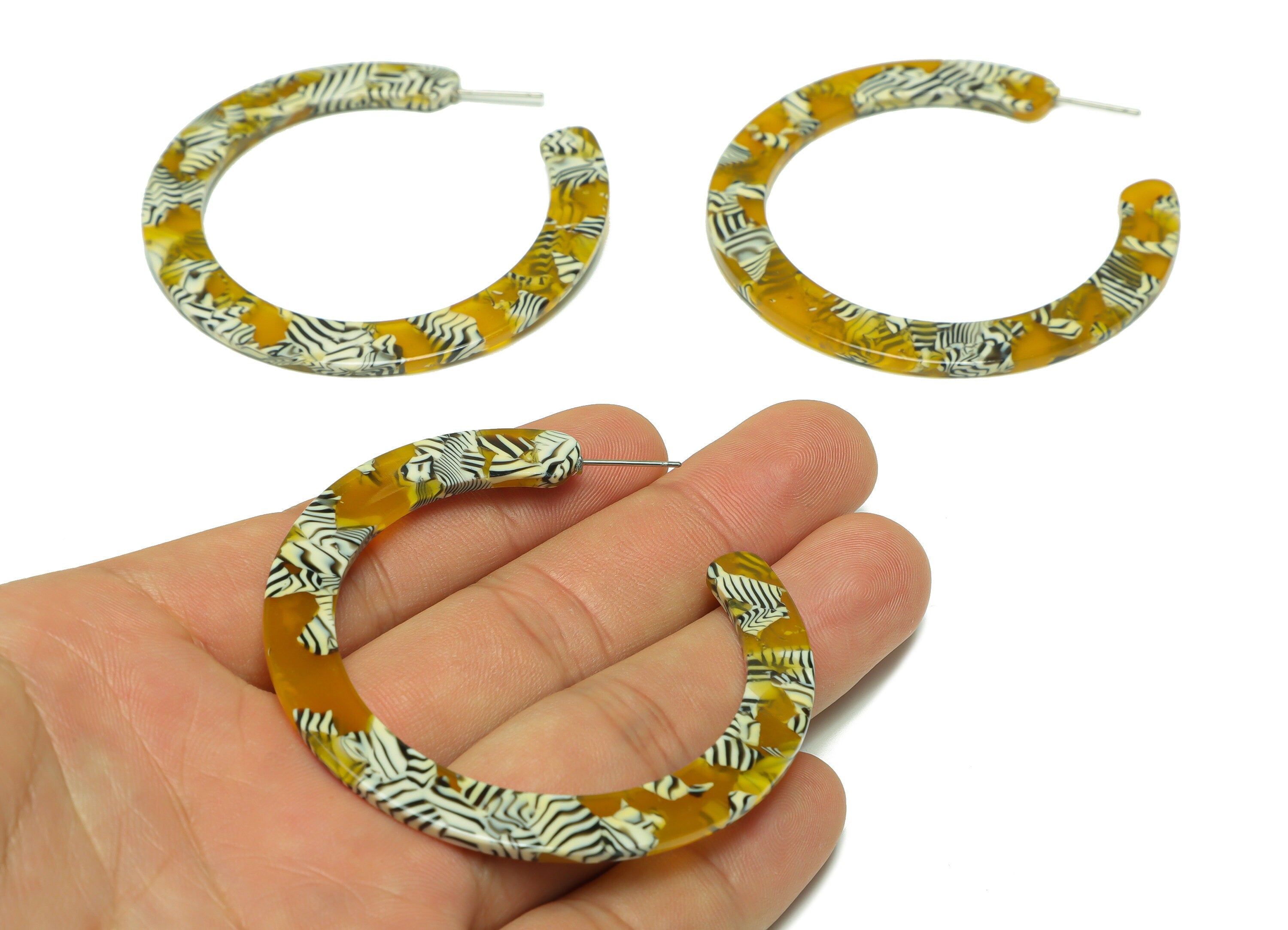 Acetate Open Hoop Earrings Stud - Acetate Hoop Earring -Acetate Round Earring Post - Open Circle - Color Code:528 - 61x60x2mm - AC2615-A528 - DOMEDBAZAAR