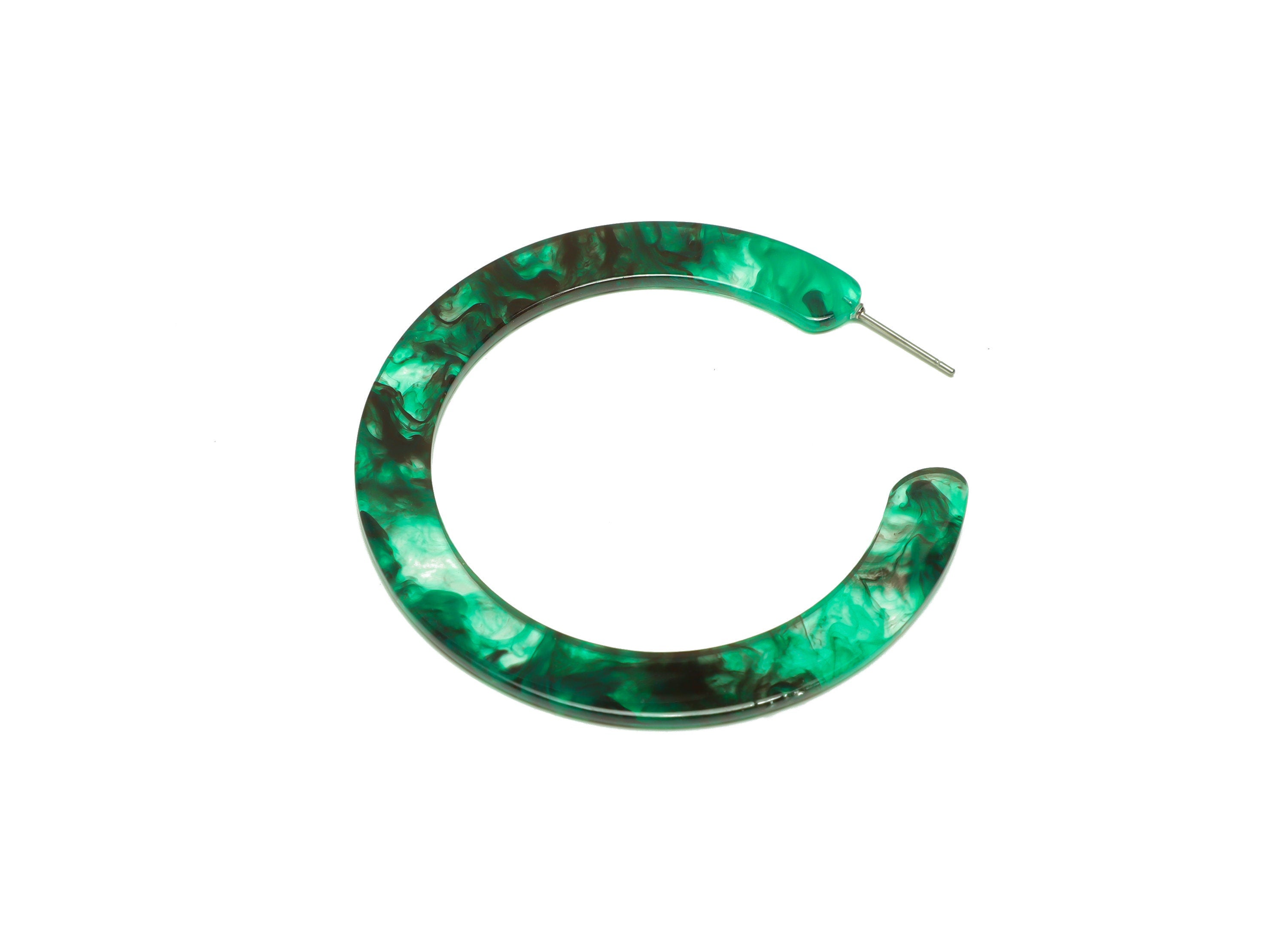 Acrylic Open Hoop Earrings Stud - Acrylic Hoop Earring - Round Earring Post - Transparent Green - Color Code:948 - 61x60x2mm - AC2615-A948 - DOMEDBAZAAR