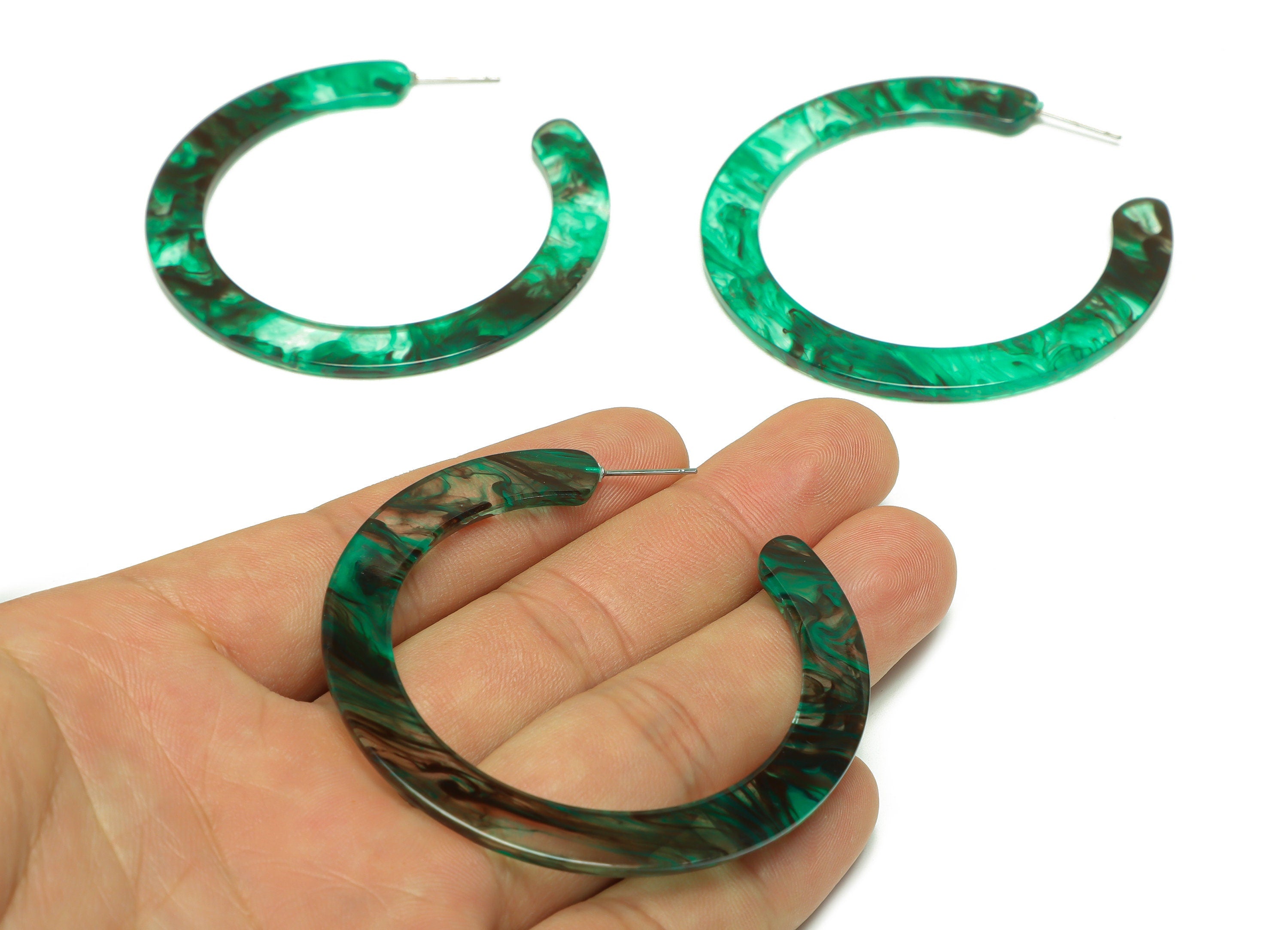 Acrylic Open Hoop Earrings Stud - Acrylic Hoop Earring - Round Earring Post - Transparent Green - Color Code:948 - 61x60x2mm - AC2615-A948 - DOMEDBAZAAR