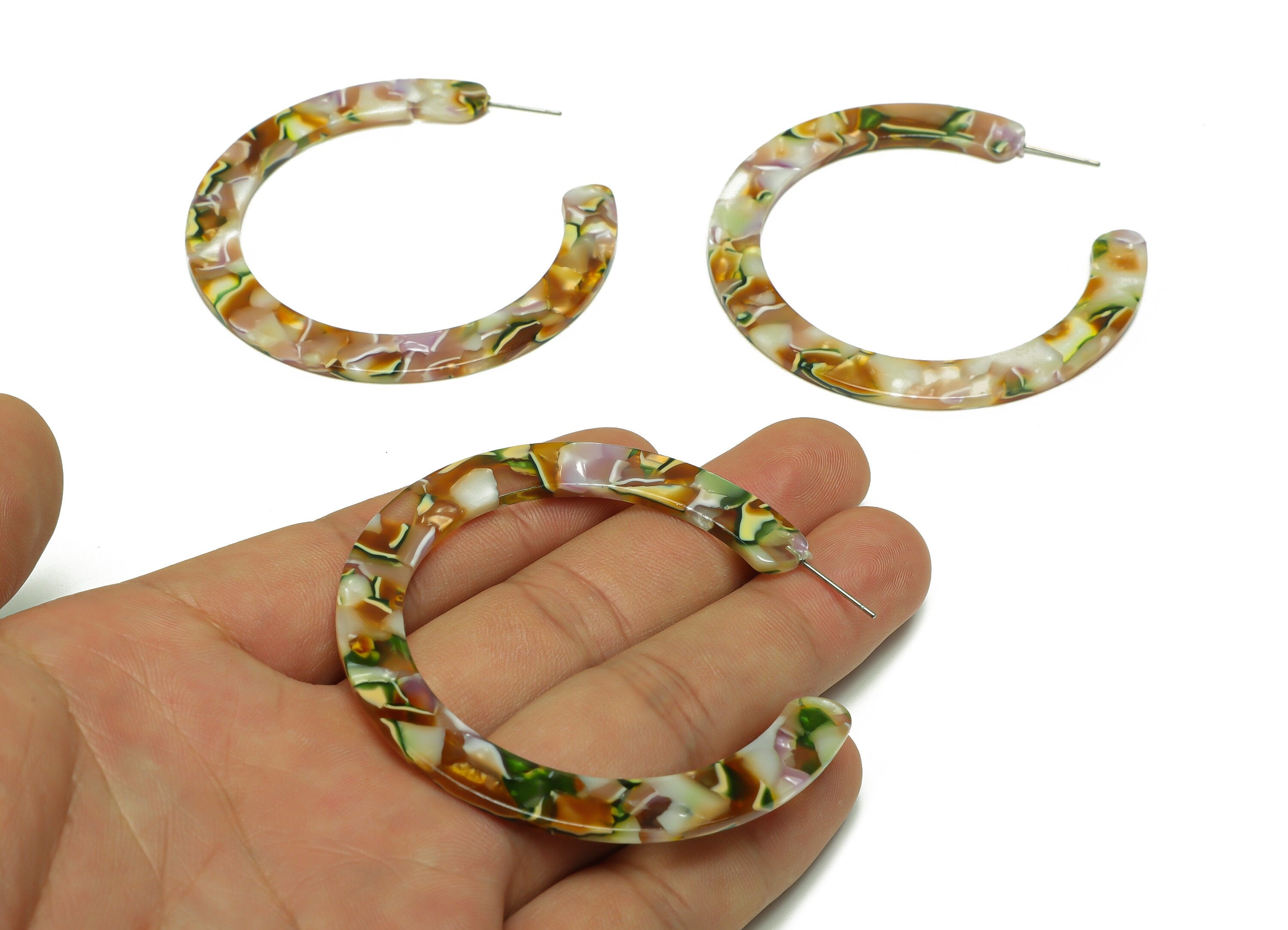 Acetate Open Hoop Earrings Stud - Acetate Hoop Earring -Acetate Round Earring Post - Open Circle - Color Code:537 - 61x60x2mm - AC2615-A537 - DOMEDBAZAAR
