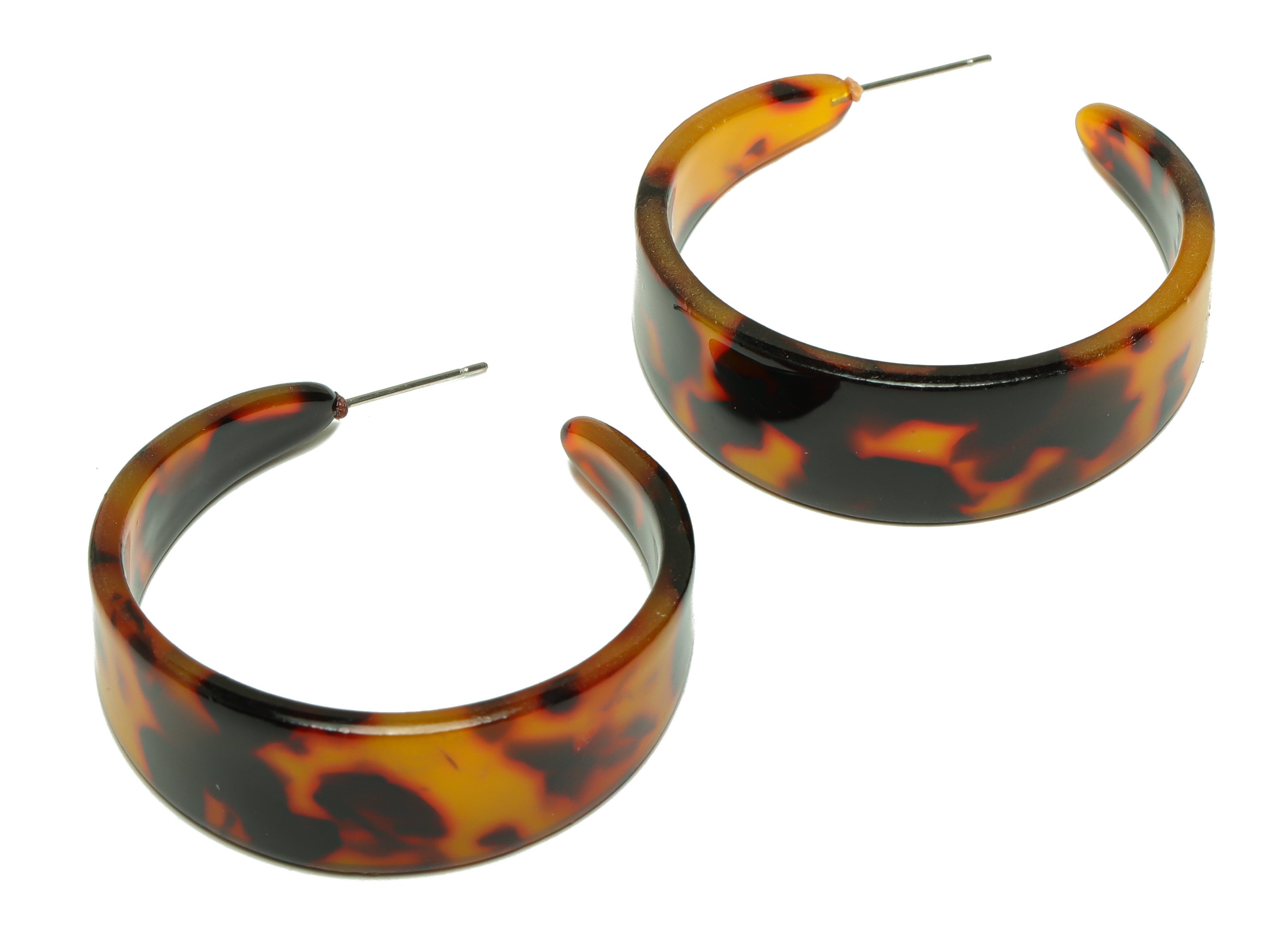 Acetate Hoop Earrings Stud -Acetate Wide Open Hoop Earring - Earring Post - Tortoise Shell Earring - Color Code:01- 43x43x3mm - AC2616-A01 - DOMEDBAZAAR