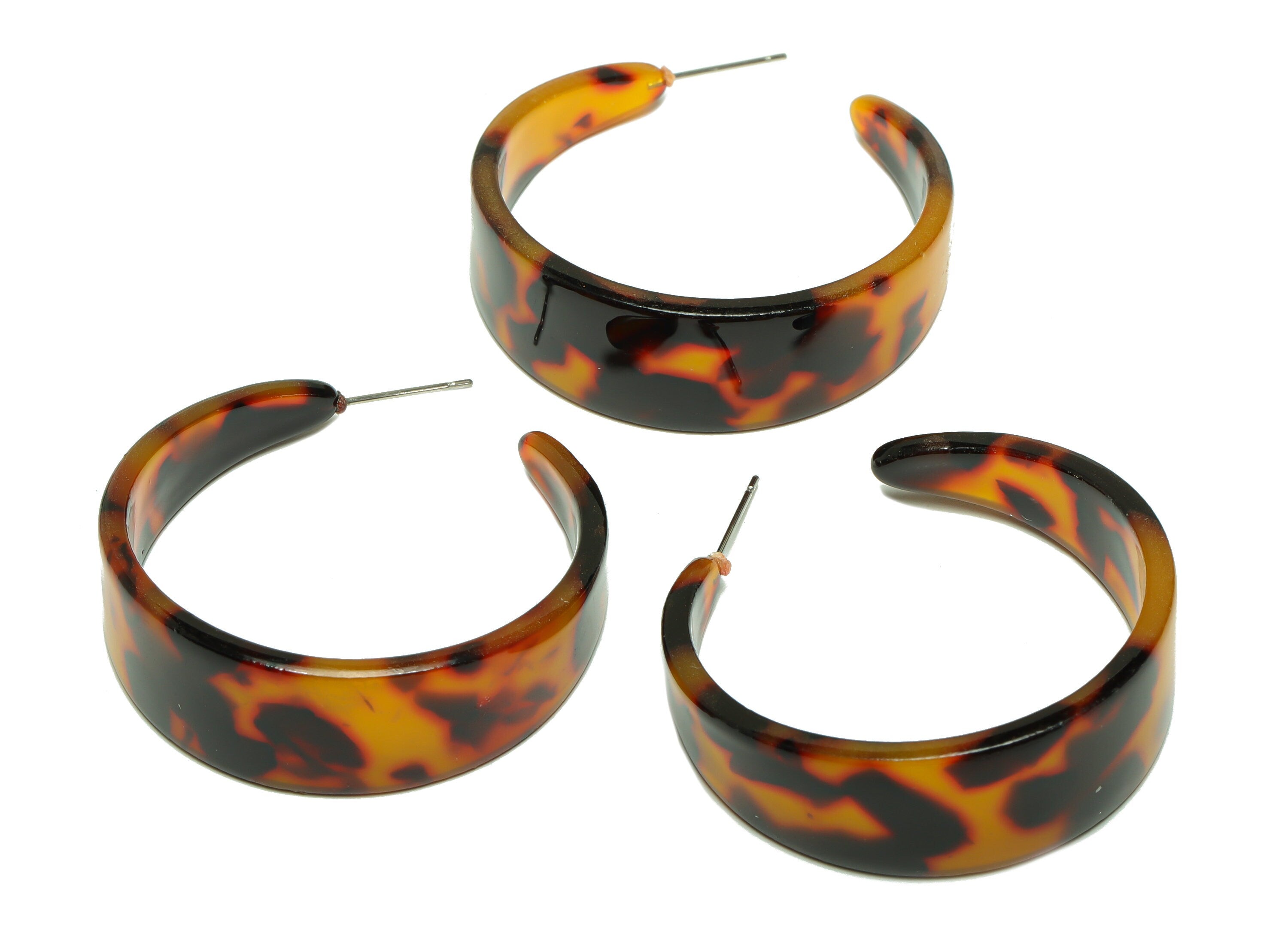 Acetate Hoop Earrings Stud -Acetate Wide Open Hoop Earring - Earring Post - Tortoise Shell Earring - Color Code:01- 43x43x3mm - AC2616-A01 - DOMEDBAZAAR
