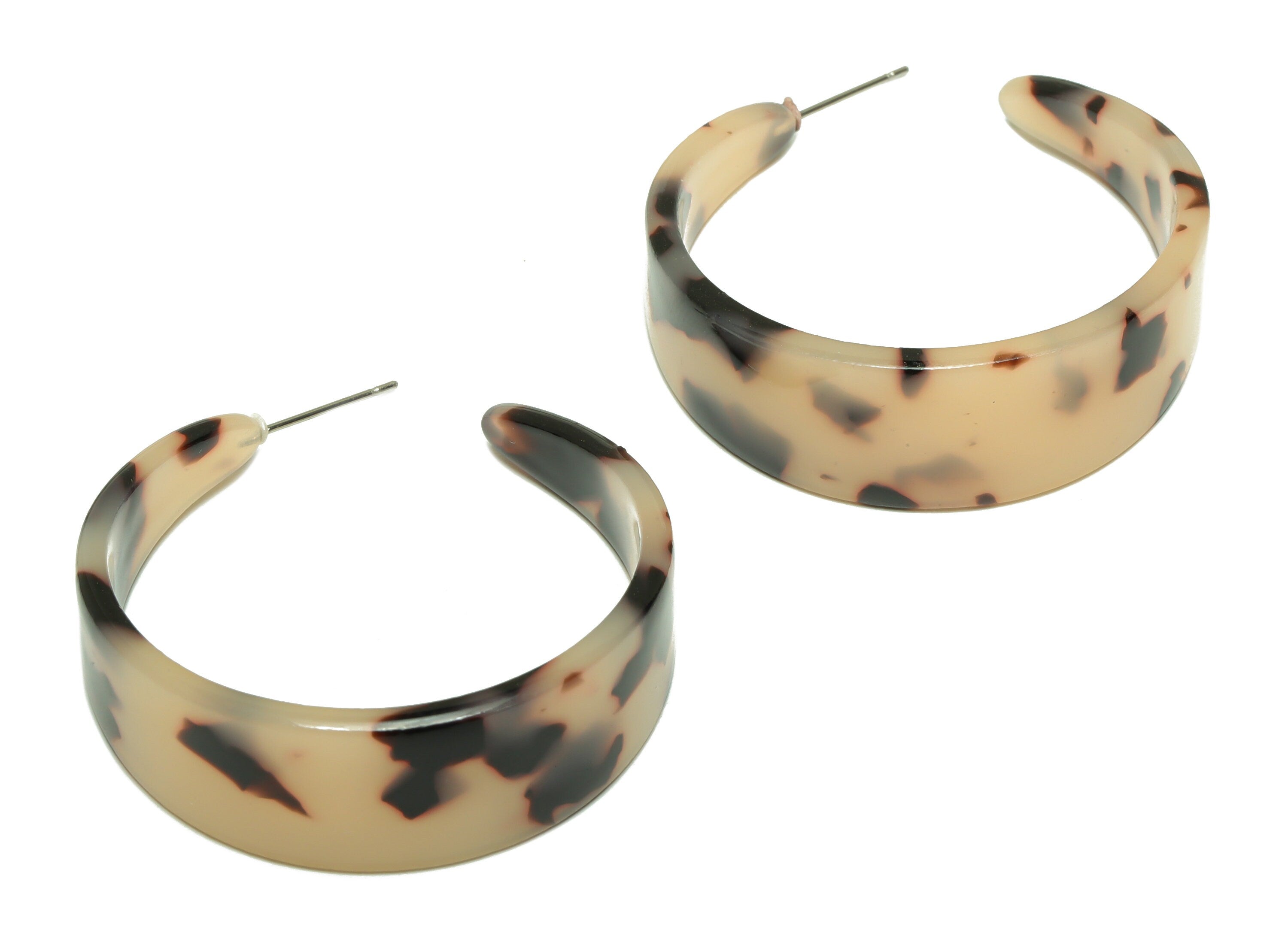 Acetate Hoop Earrings Stud -Acetate Wide Open Hoop Earring  - Blonde Tortoise Shell Earrings  - Color Code:07- 43x43x3mm - AC2616-A07 - DOMEDBAZAAR