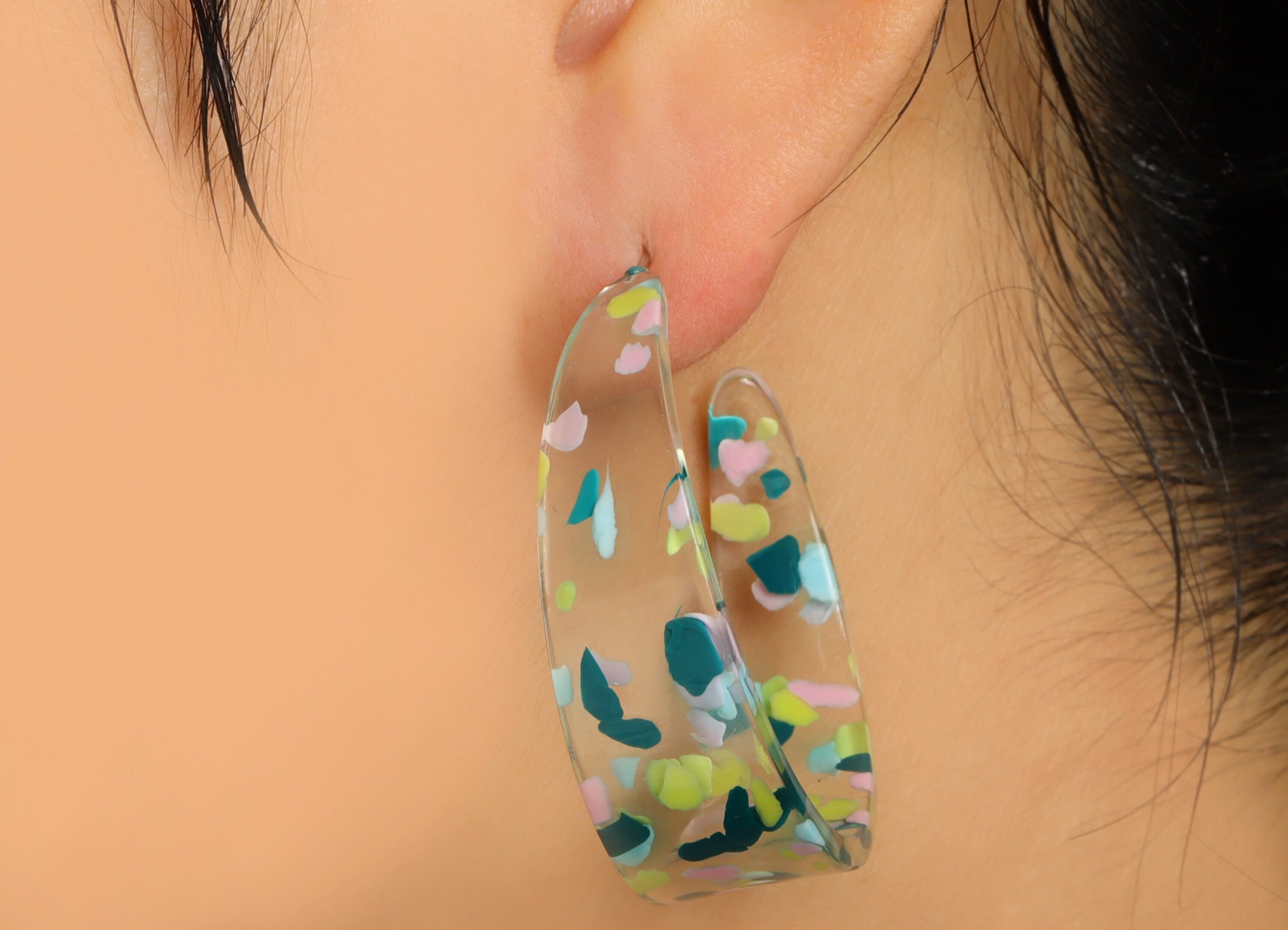Acetate Hoop Earrings Stud -Acetate Wide Open Hoop Earring - Earring Post - Acetate Round  Stud - Color Code:222- 43x43x3mm - AC2616-A222 - DOMEDBAZAAR