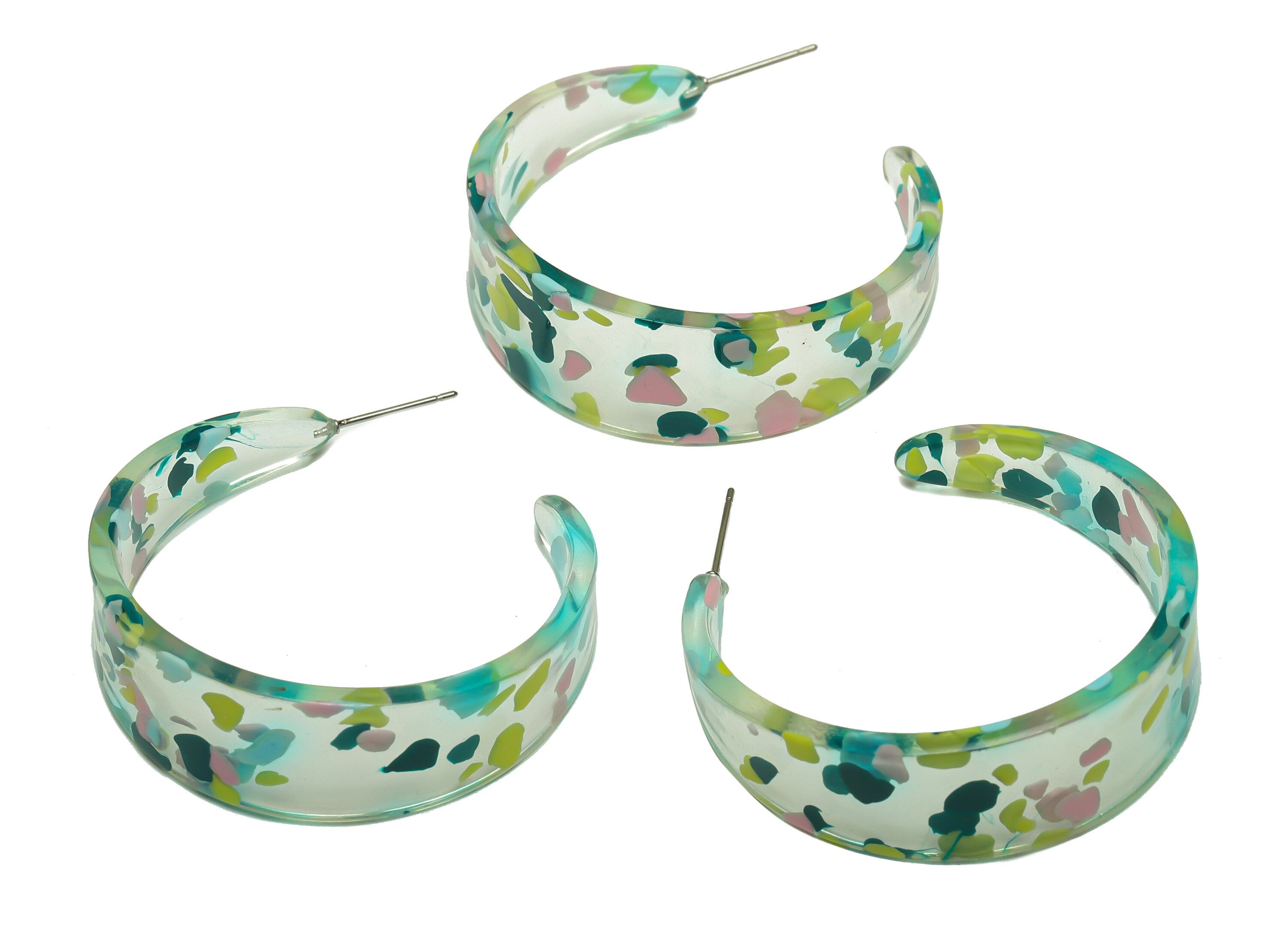 Acetate Hoop Earrings Stud -Acetate Wide Open Hoop Earring - Earring Post - Acetate Round  Stud - Color Code:222- 43x43x3mm - AC2616-A222 - DOMEDBAZAAR