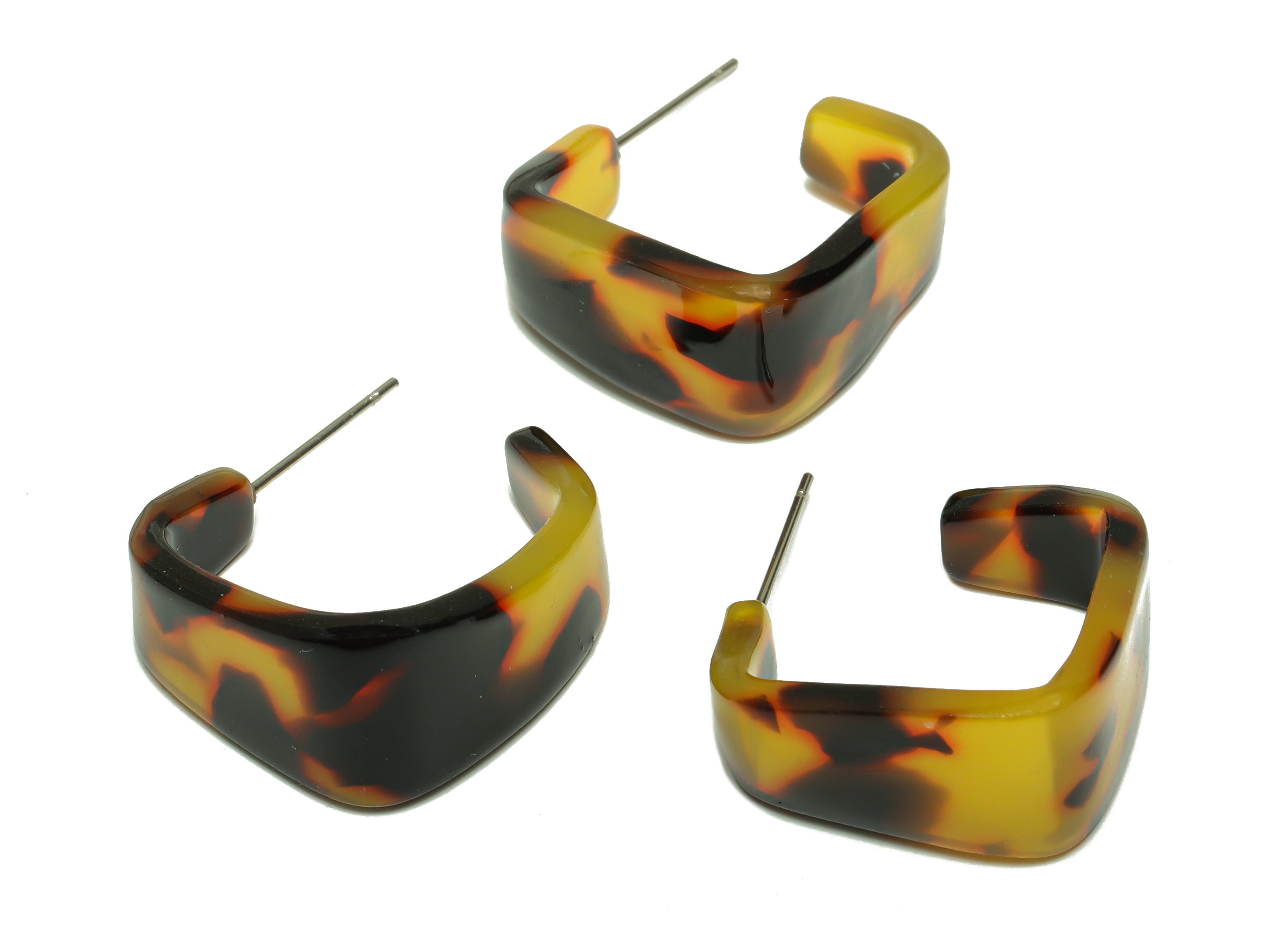 Acetate Hoop Earrings Stud - Acetate Wide Tortoise Shell Earring Earring - Square Earring Post - Color Code:496- 26x21x2.8mm - AC2617-A496 - DOMEDBAZAAR