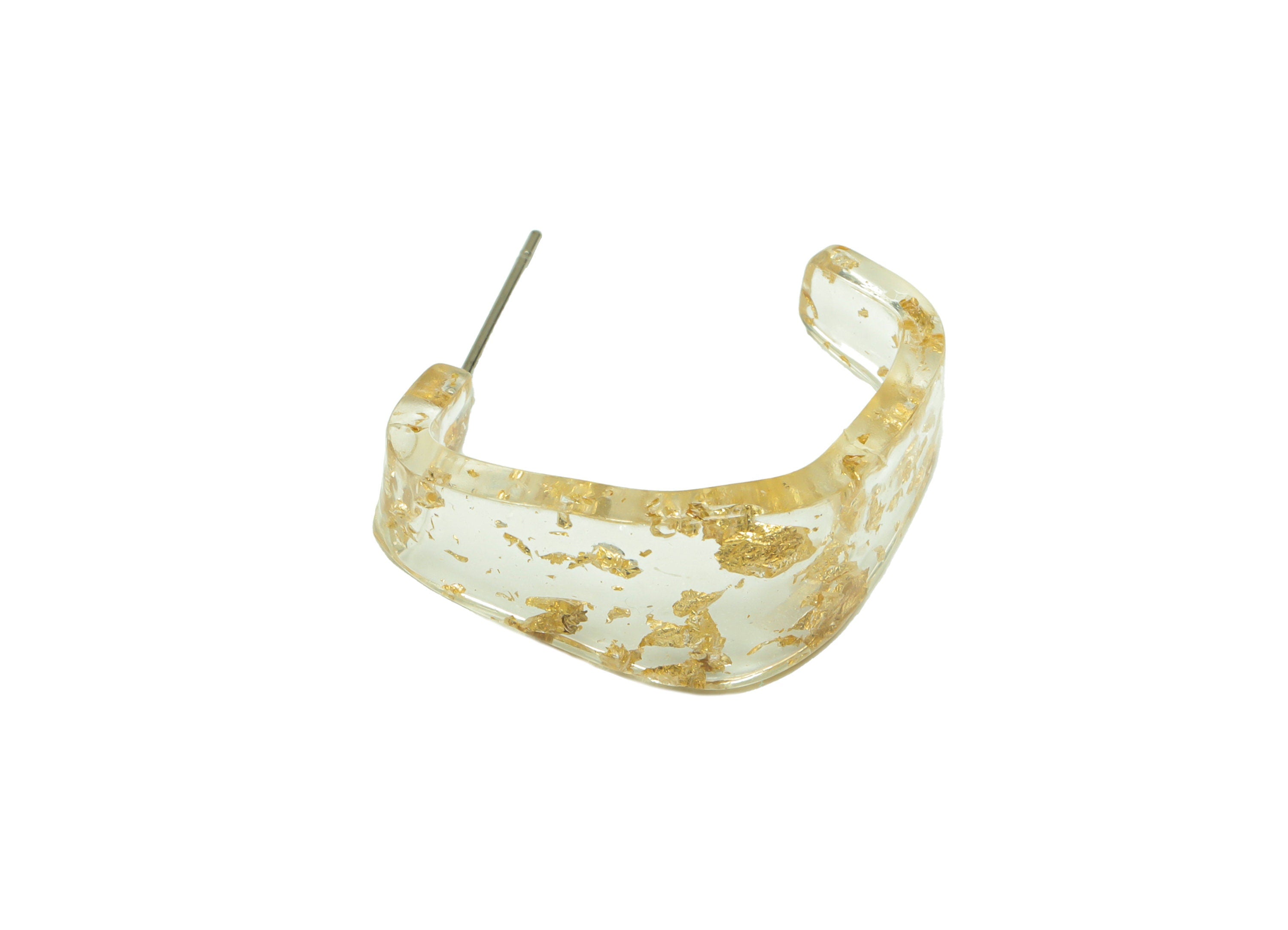Acrylic Hoop Earrings Stud - Acrylic Wide Gold Foil & Confetti Earring - Square Earring Post - Color Code:979- 26x21x2.8mm - AC2617-A979 - DOMEDBAZAAR