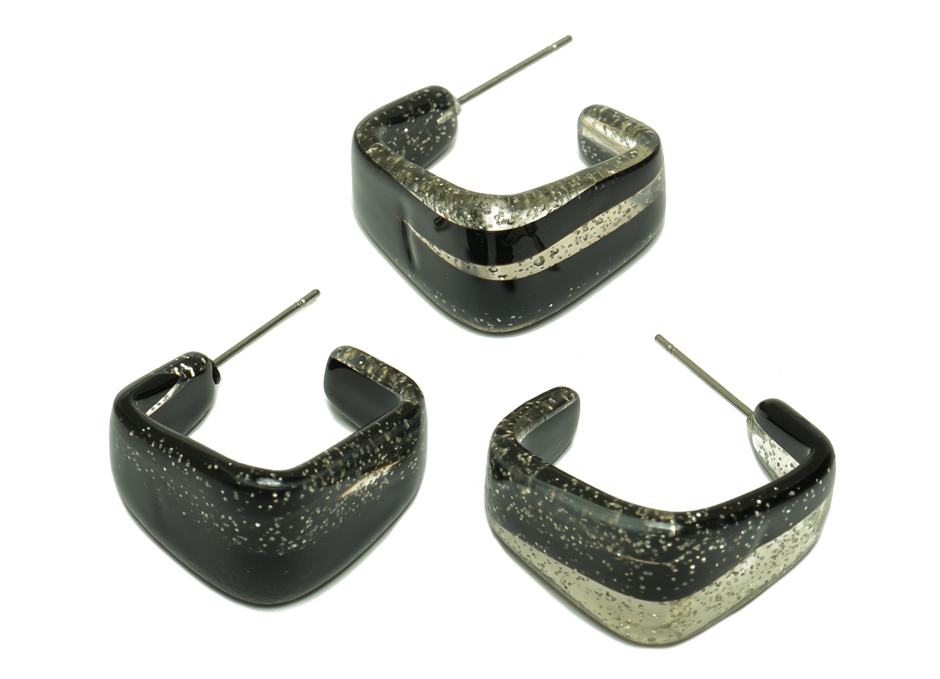 Acetate Hoop Earrings Stud - Acetate Wide Rainbow Earring - Square Earring Post - Color Code:567- 26x21x2.8mm - AC2617-A567 - DOMEDBAZAAR
