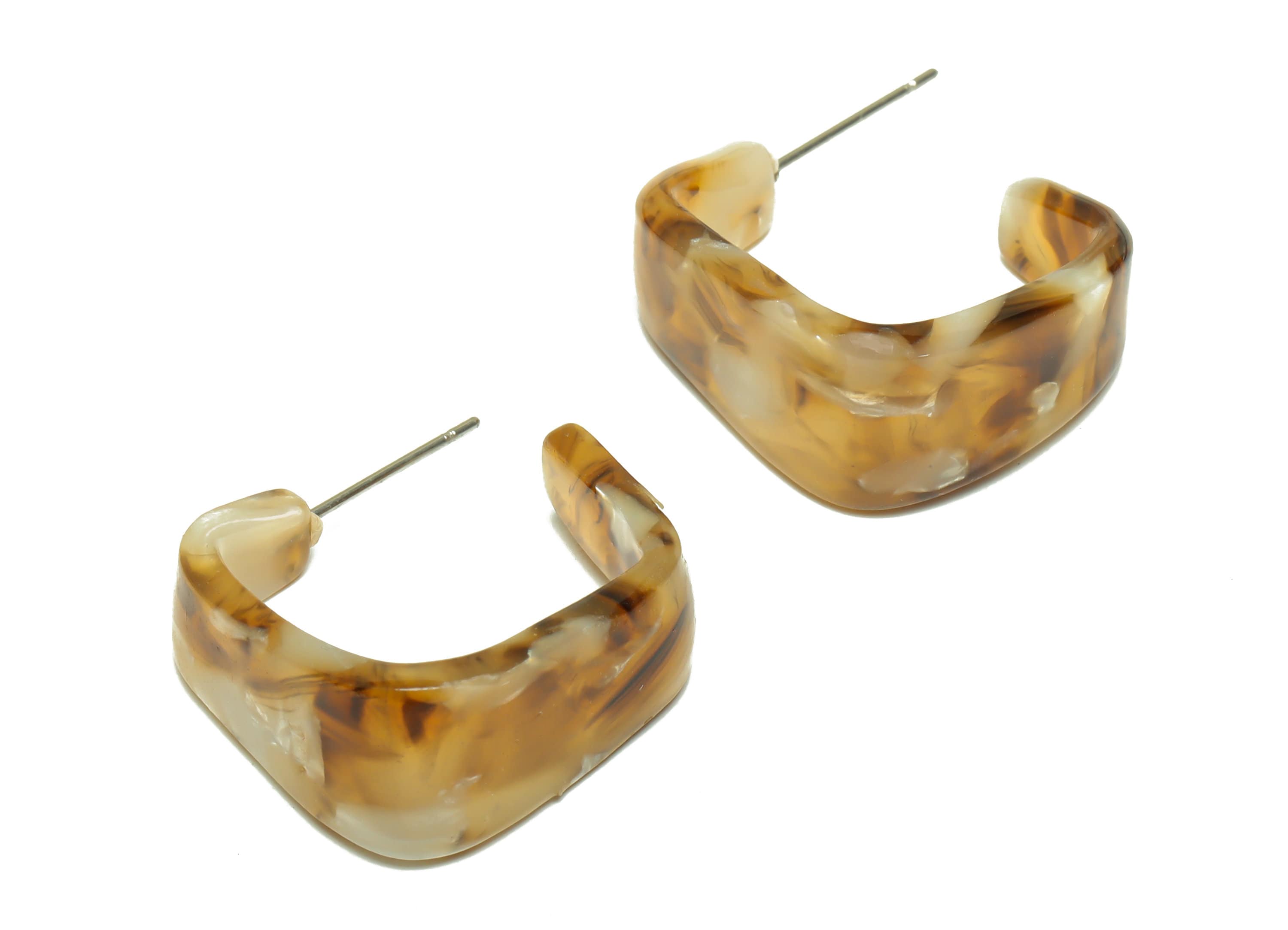 Acetate Hoop Earrings Stud - Acetate Wide Rainbow Earring - Square Earring Post - Color Code:351- 26x21x2.8mm - AC2617-A351 - DOMEDBAZAAR