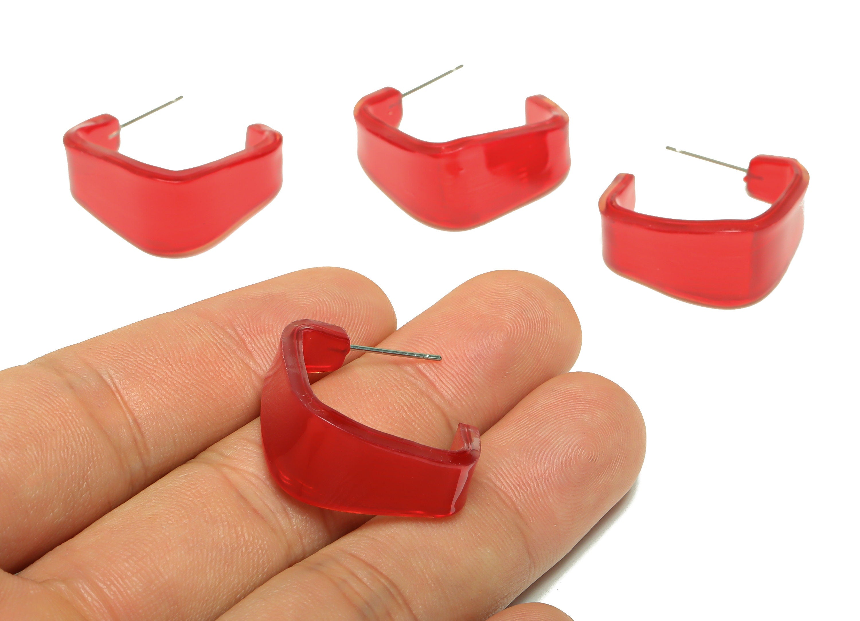 PVC Hoop Earrings Stud - PVC Wide Hoop Earring - Open Hoop Square Earring Post - Color Code:900- 26x21x2.8mm - AC2617-A900 - DOMEDBAZAAR