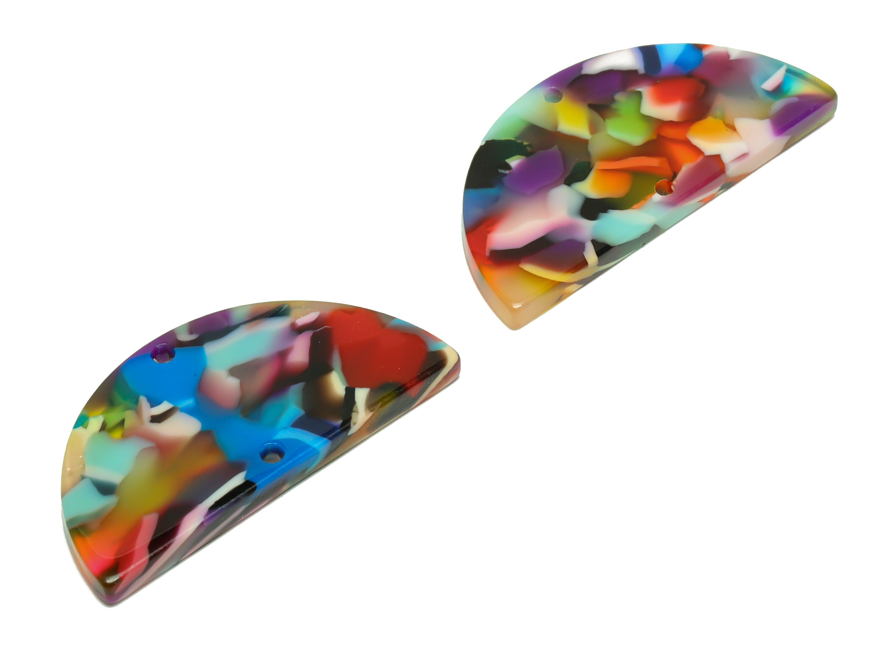 Acetate Semi Circle Connectors Charms - 2 Holes Half Moon Earrings - Rainbow Earring Findings - Color Code:A21- 33x16x2.77mm - AC2619-A21 - DOMEDBAZAAR