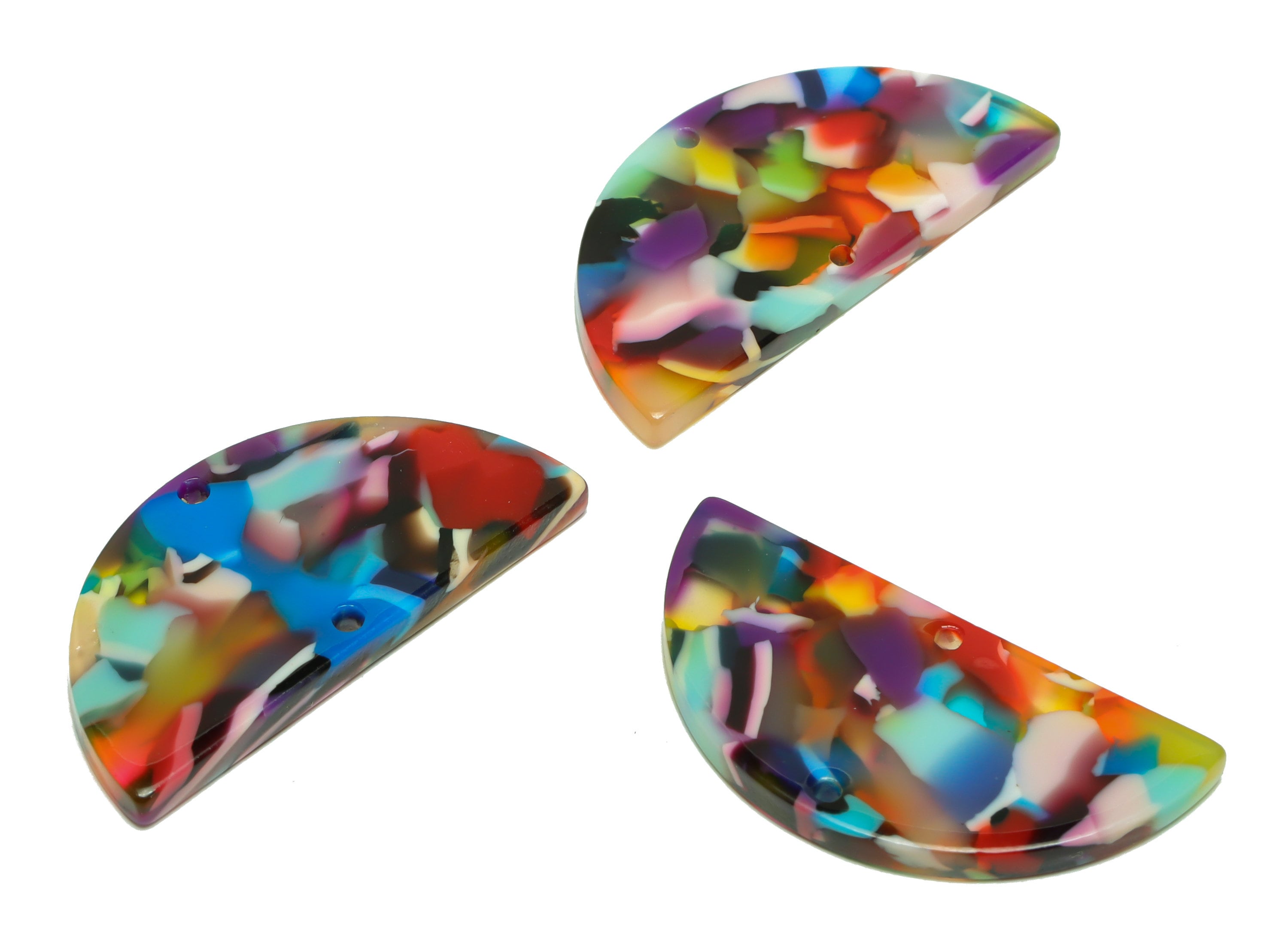 Acetate Semi Circle Connectors Charms - 2 Holes Half Moon Earrings - Rainbow Earring Findings - Color Code:A21- 33x16x2.77mm - AC2619-A21 - DOMEDBAZAAR