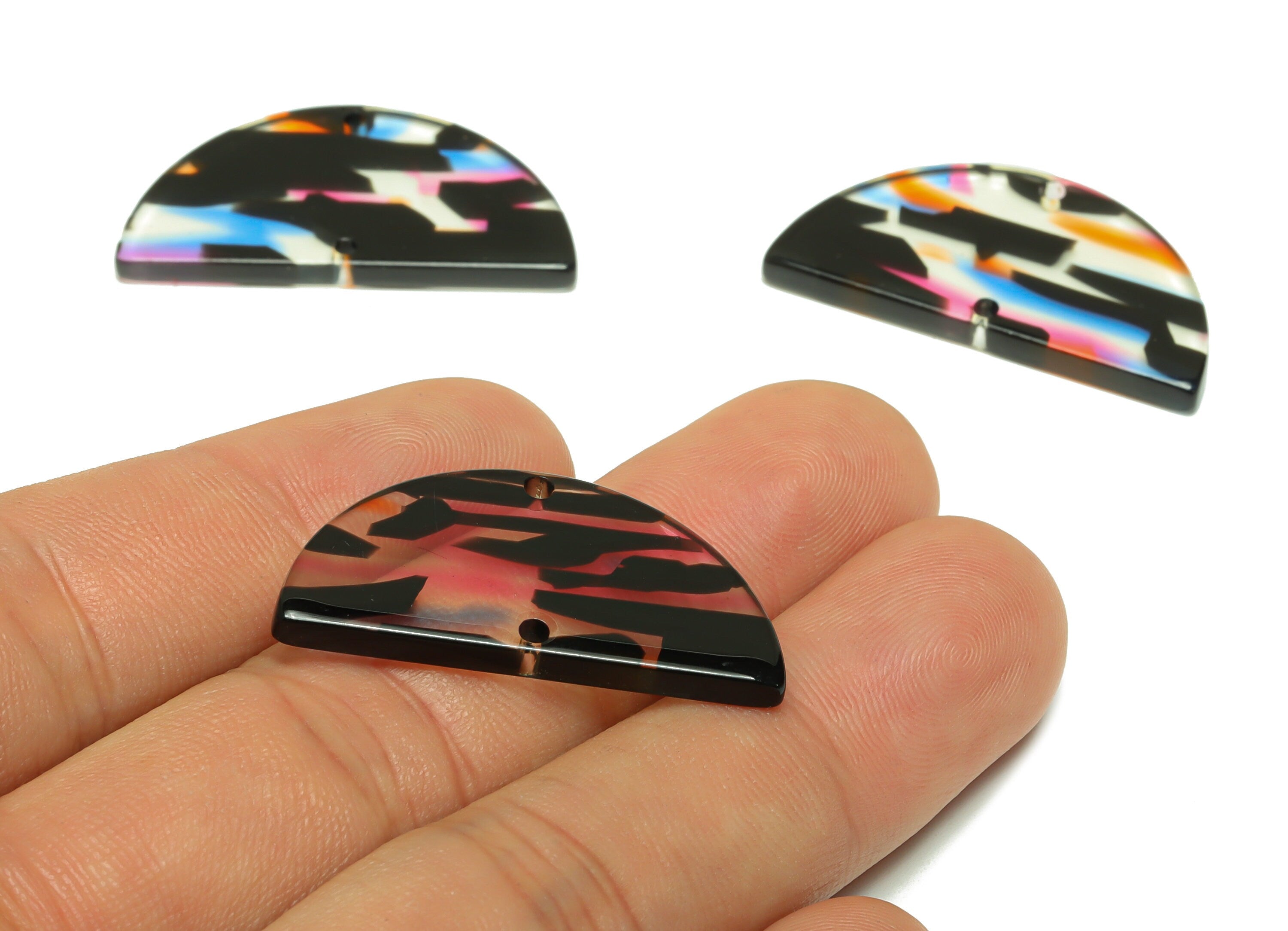 Acetate Semi Circle Connectors Charms - 2 Holes Half Moon Earrings - Acetate Transparent Rainbow - Color Code:A565 - 33x16x2mm - AC2619-A565 - DOMEDBAZAAR