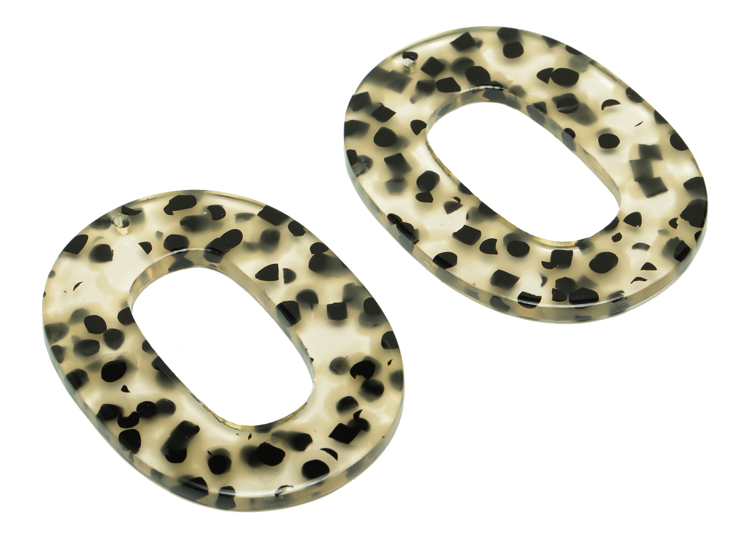 Acetate Oval Charms - Oval Earrings and Pendant - Transparent Earring Findings - Dalmation Pattern - Color Code: A701 -47x34x2mm-AC2618-A701 - DOMEDBAZAAR