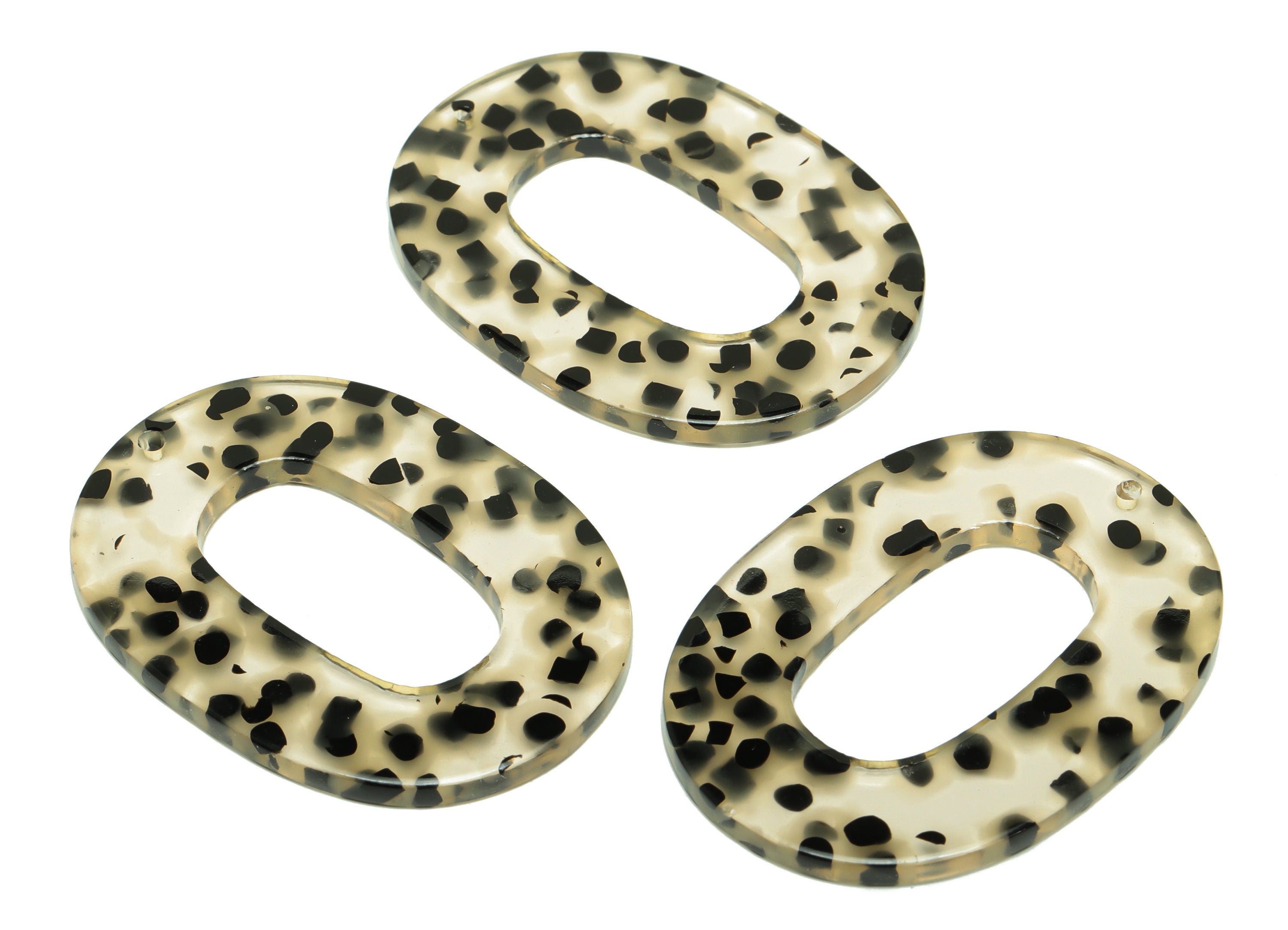 Acetate Oval Charms - Oval Earrings and Pendant - Transparent Earring Findings - Dalmation Pattern - Color Code: A701 -47x34x2mm-AC2618-A701 - DOMEDBAZAAR