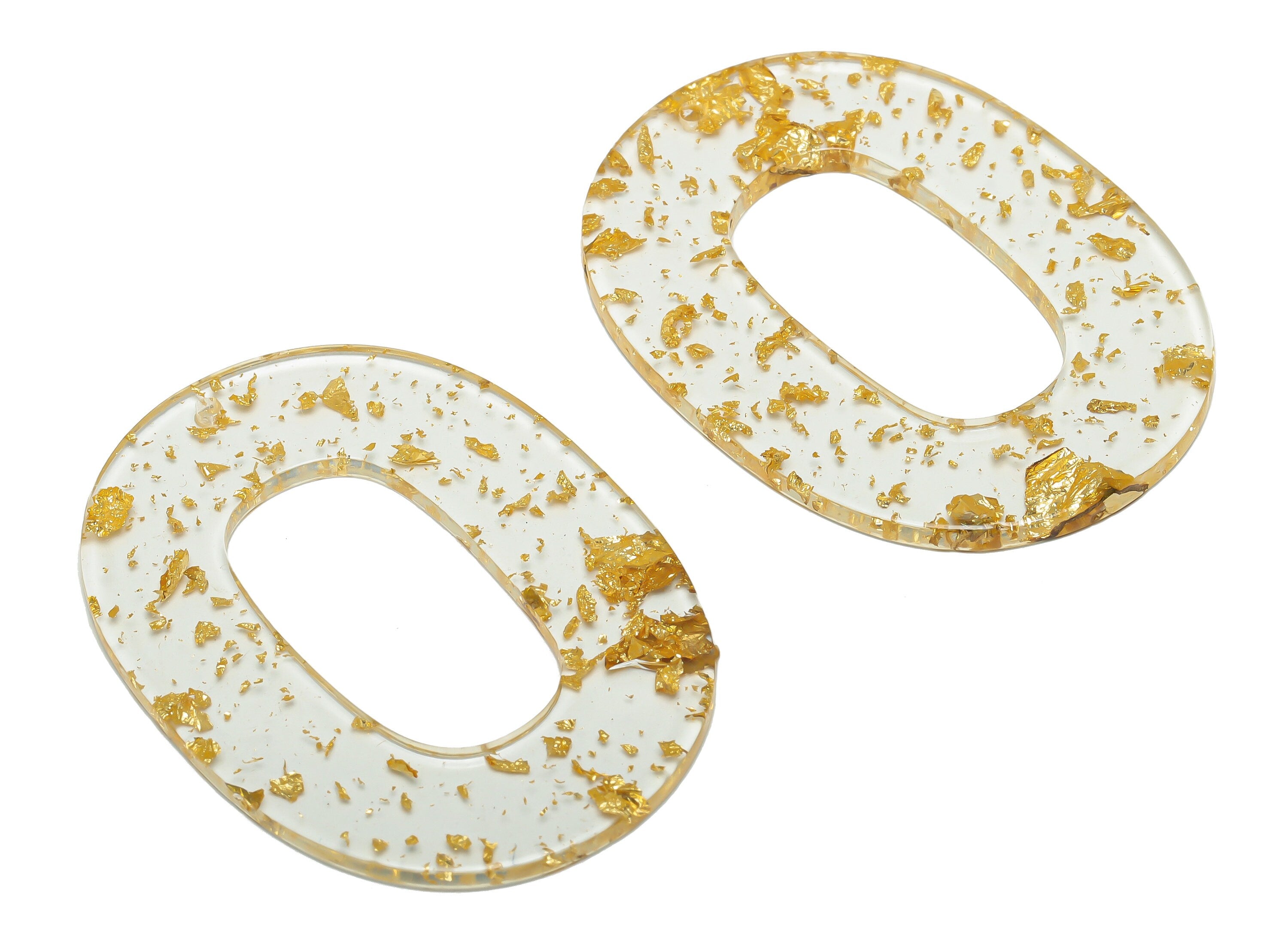 Acrylic Oval Charms - Oval Earrings and Pendant - Gold Foil Transparent Earring Findings - Color Code:A587 - 47x34x2mm - AC2618-A587 - DOMEDBAZAAR