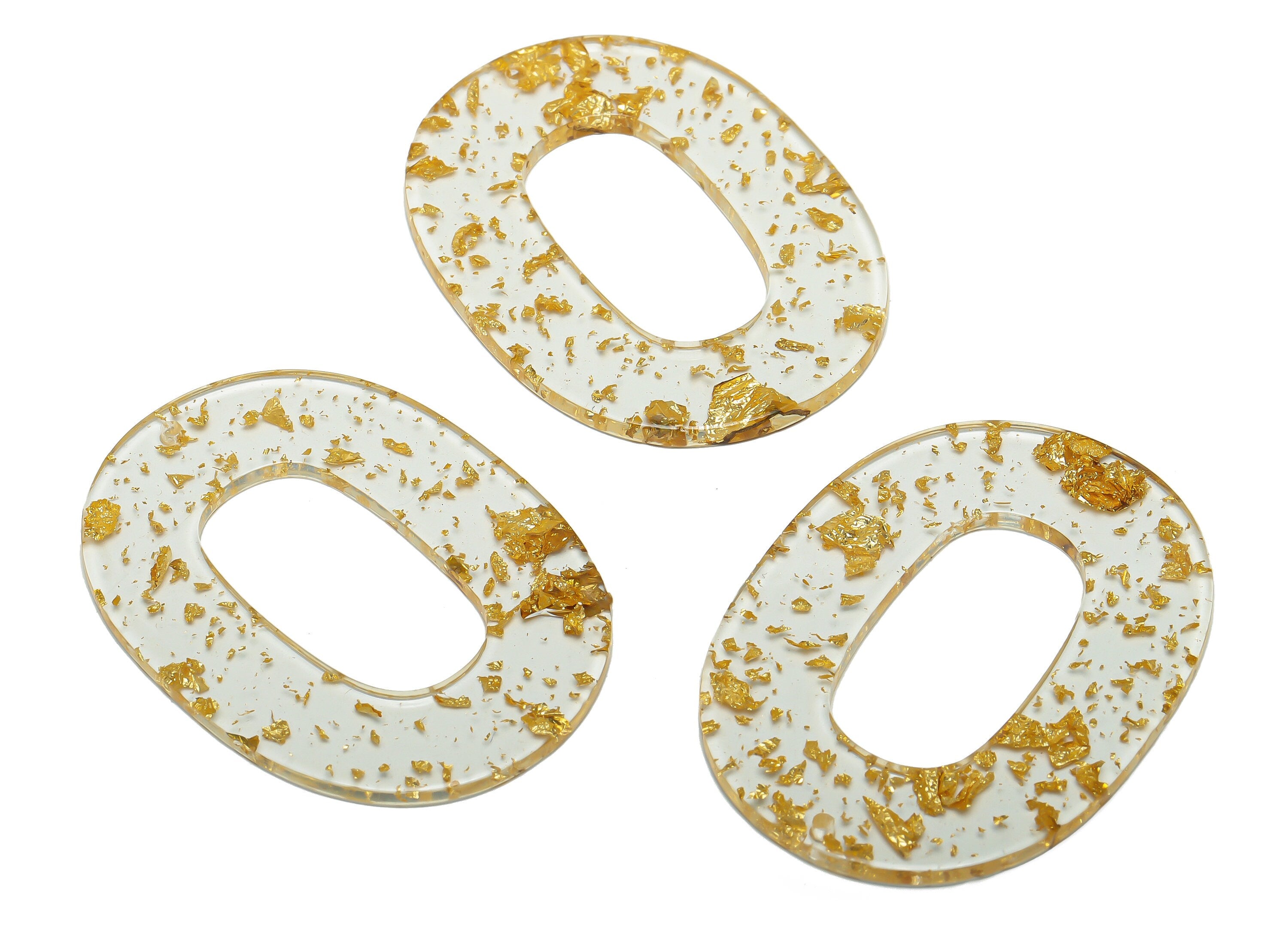 Acrylic Oval Charms - Oval Earrings and Pendant - Gold Foil Transparent Earring Findings - Color Code:A587 - 47x34x2mm - AC2618-A587 - DOMEDBAZAAR