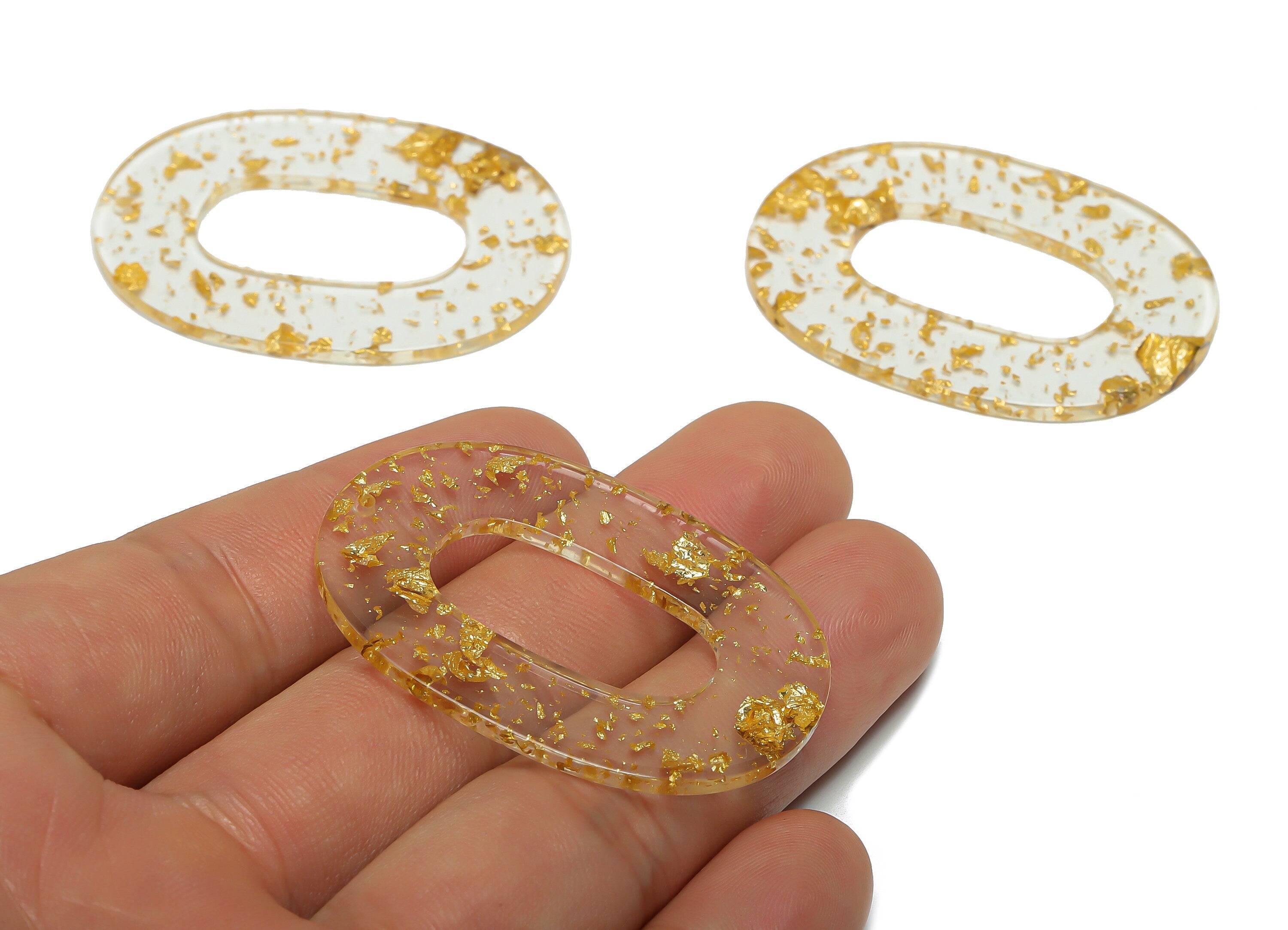 Acrylic Oval Charms - Oval Earrings and Pendant - Gold Foil Transparent Earring Findings - Color Code:A587 - 47x34x2mm - AC2618-A587 - DOMEDBAZAAR