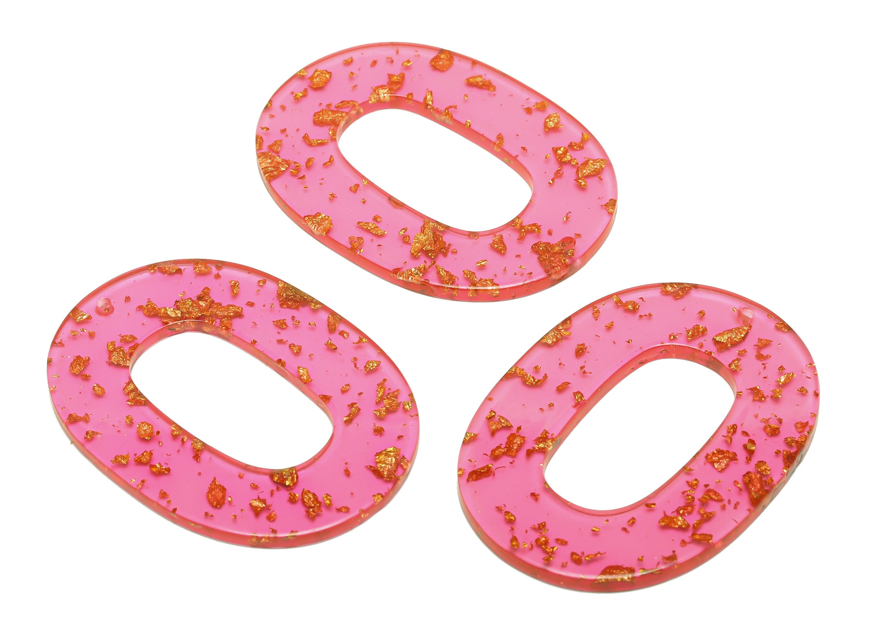 Acrylic Oval Charms - Oval Earrings and Pendant - Pink Transparent Gold Foil Charm - Color Code:A444 - 47x34x2mm - AC2618-A444 - DOMEDBAZAAR