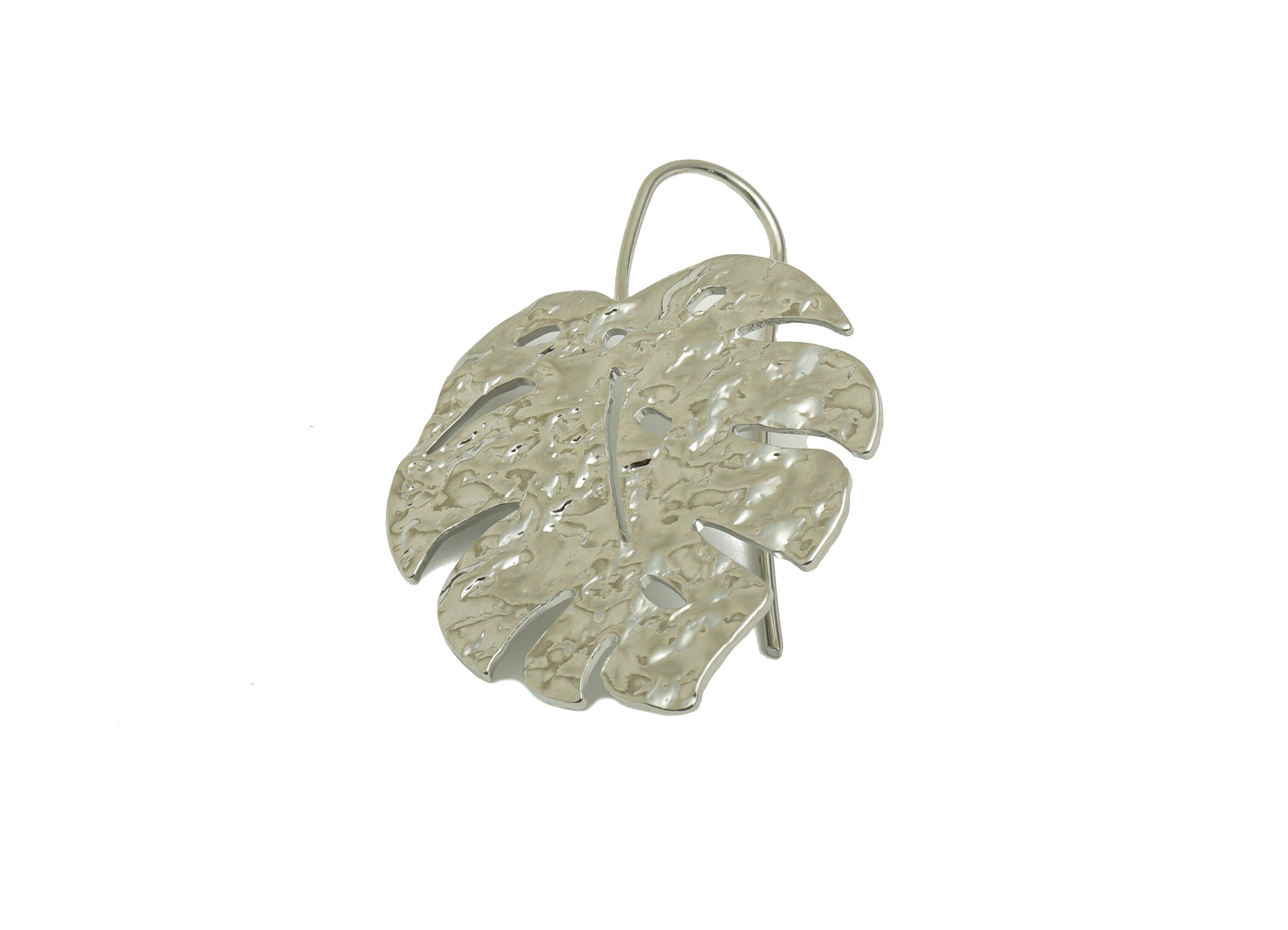 Brass Monstera Earring Wire - Hammered Leaf Earring Hook - Brass Botanical Ear Hooks - 18K Real White Gold - 42x 28.88x 1.42mm - RGP6719S - DOMEDBAZAAR