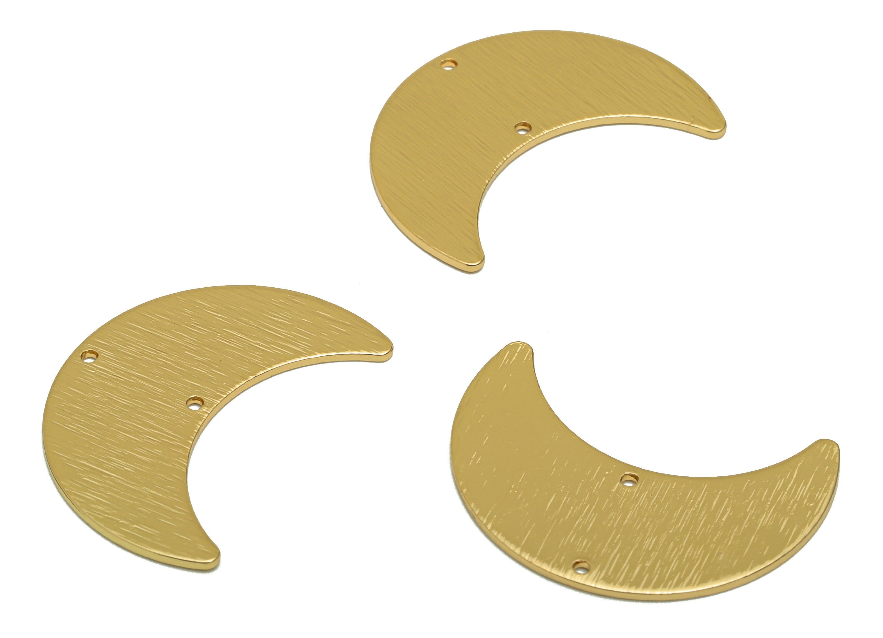 Brass Crescent Connector For Earring -Brass Textured Moon Connector For Necklace - KC Gold Tone Plating - 28.06x19.69x0.82mm - PP3385G - DOMEDBAZAAR