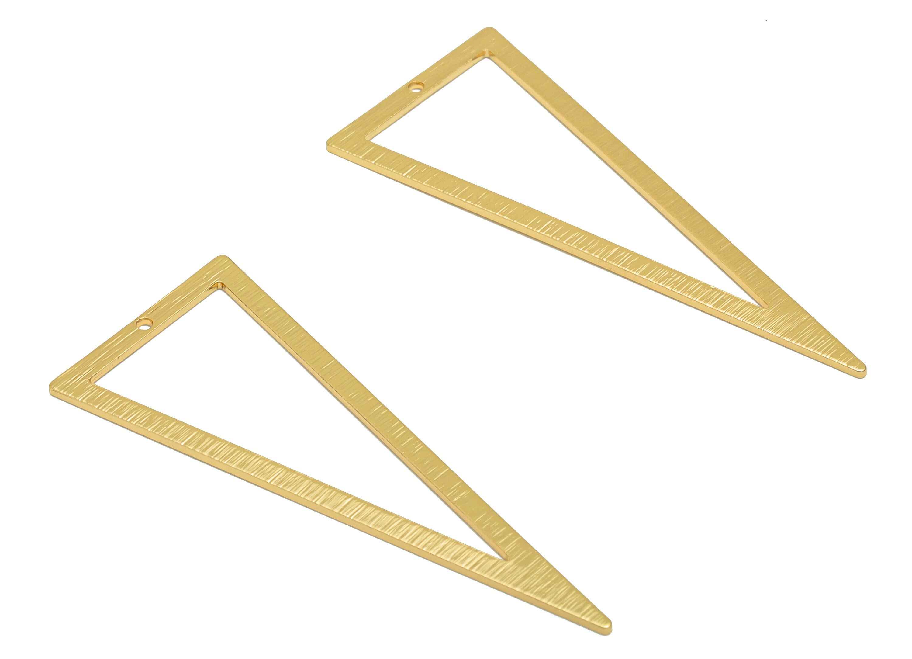 Brass Triangle Ring - Brass Triangle Earring Charm - Textured Brass Triangle Connector - KC Gold Tone Plating - 49.74x19.97x0.85mm - PP3358G - DOMEDBAZAAR