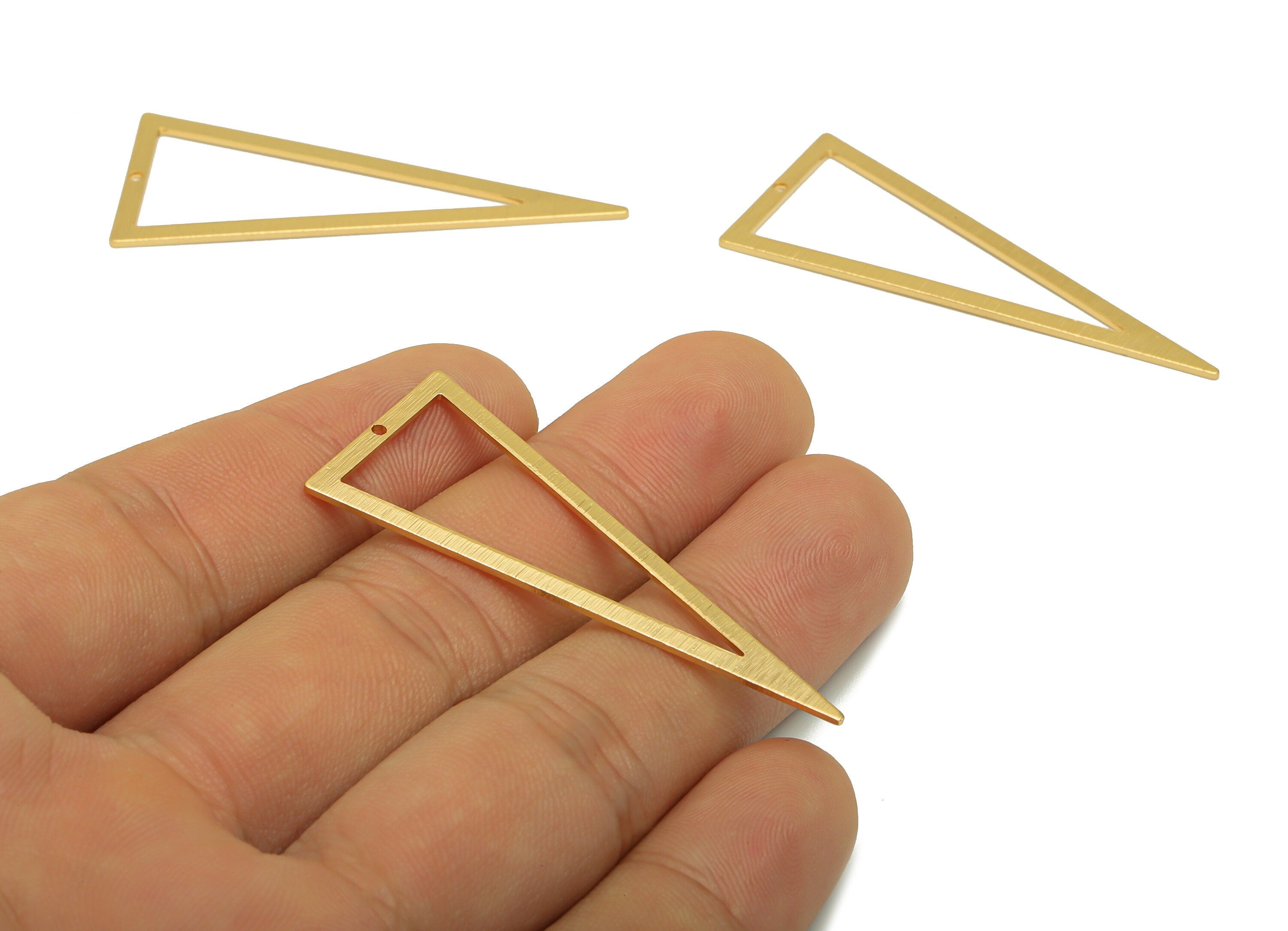 Brass Triangle Ring - Brass Triangle Earring Charm - Textured Brass Triangle Connector - KC Gold Tone Plating - 49.74x19.97x0.85mm - PP3358G - DOMEDBAZAAR