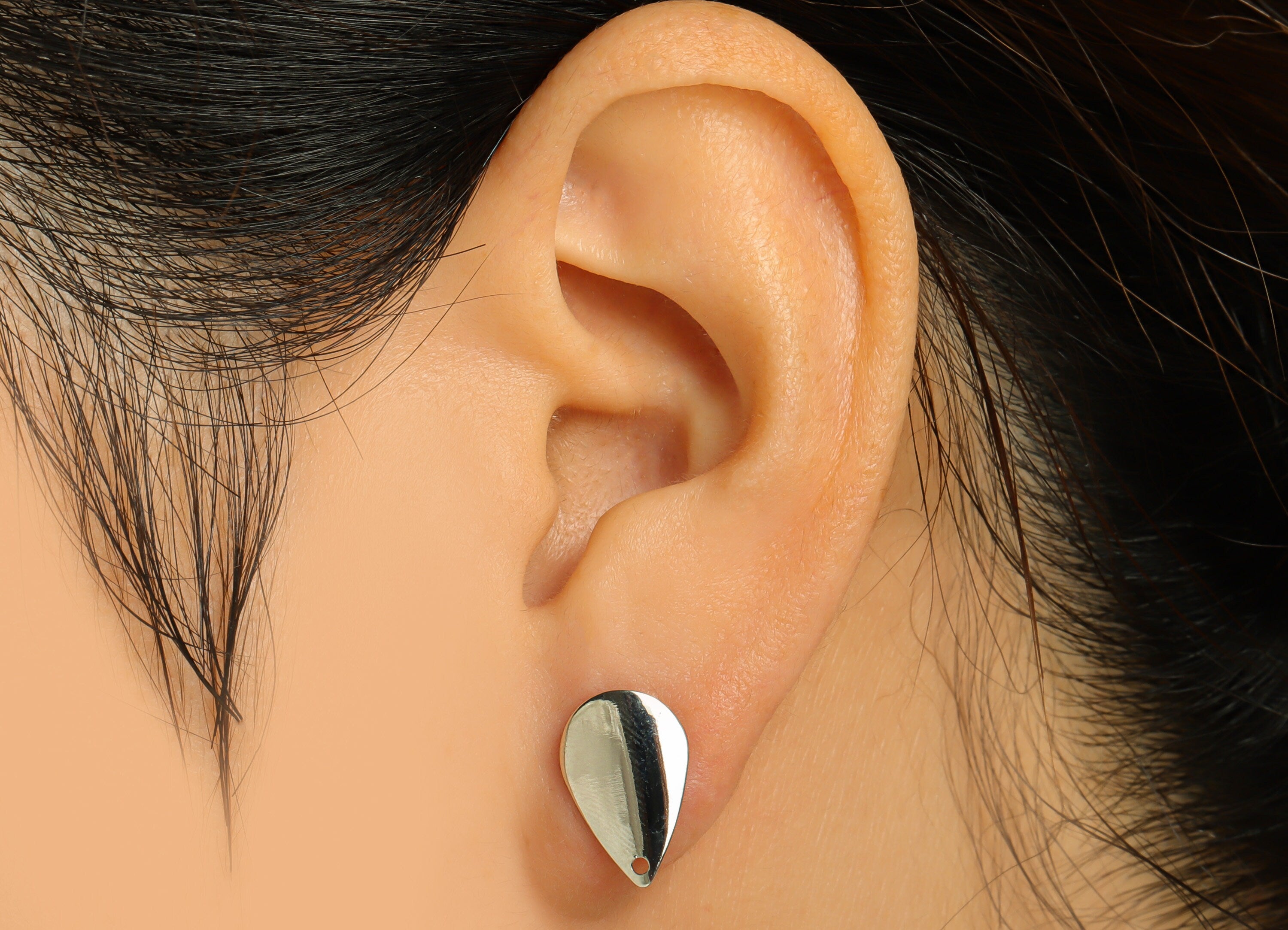Brass Drop Earring Posts - Brass Teardrop Earring Stud - Stainless Steel Stud - 18K Real White Gold - 14.5x9.66x0.63mm - RGP5179S - DOMEDBAZAAR