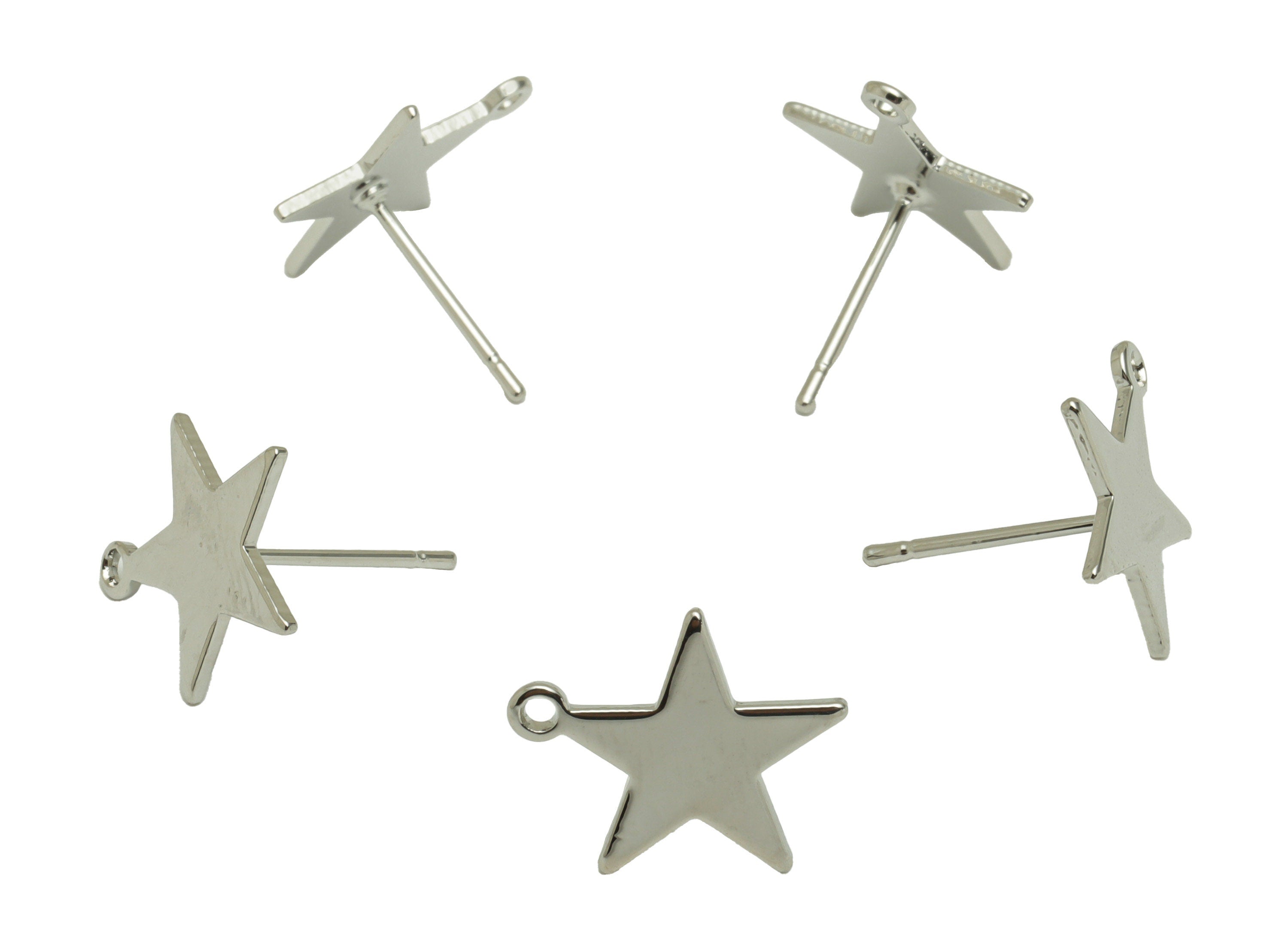 Brass Star Earring Post - Brass Stud With Loop - Stainless Steel Stud - 18K Real White Gold - Star Post - 13.78x12.81x1.09mm -RGP5178S - DOMEDBAZAAR