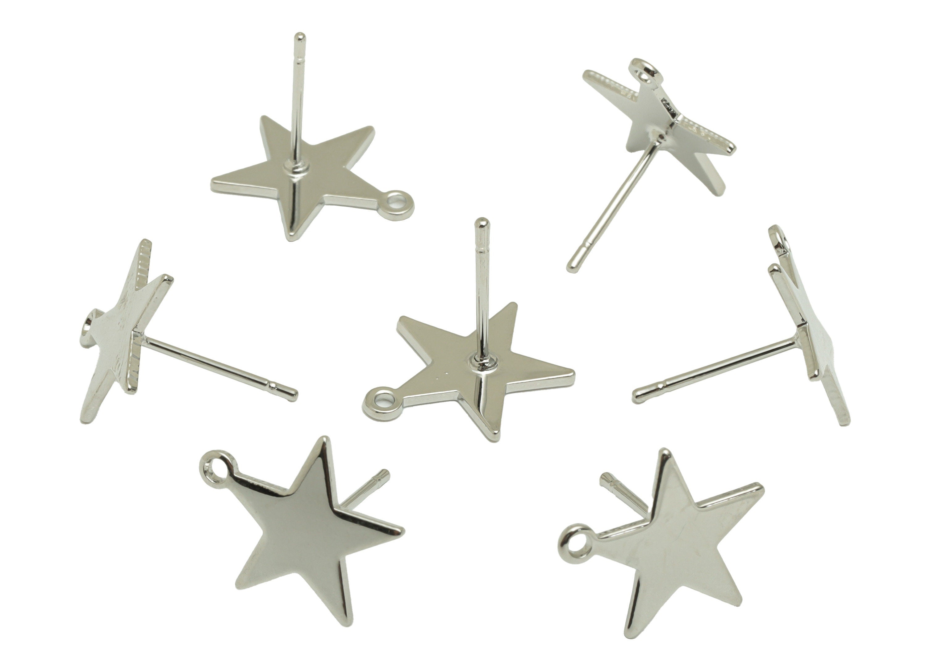 Brass Star Earring Post - Brass Stud With Loop - Stainless Steel Stud - 18K Real White Gold - Star Post - 13.78x12.81x1.09mm -RGP5178S - DOMEDBAZAAR