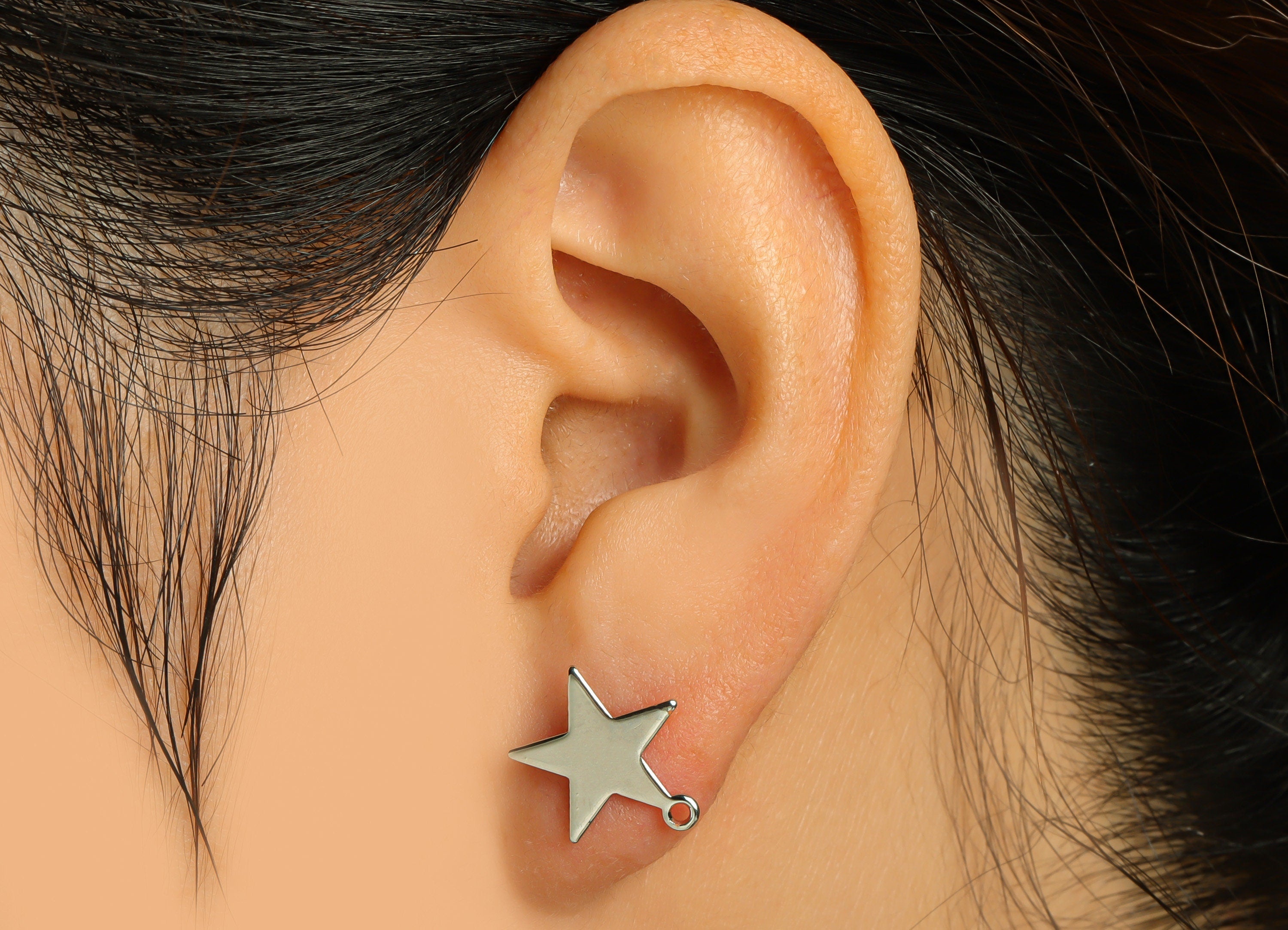 Brass Star Earring Post - Brass Stud With Loop - Stainless Steel Stud - 18K Real White Gold - Star Post - 13.78x12.81x1.09mm -RGP5178S - DOMEDBAZAAR