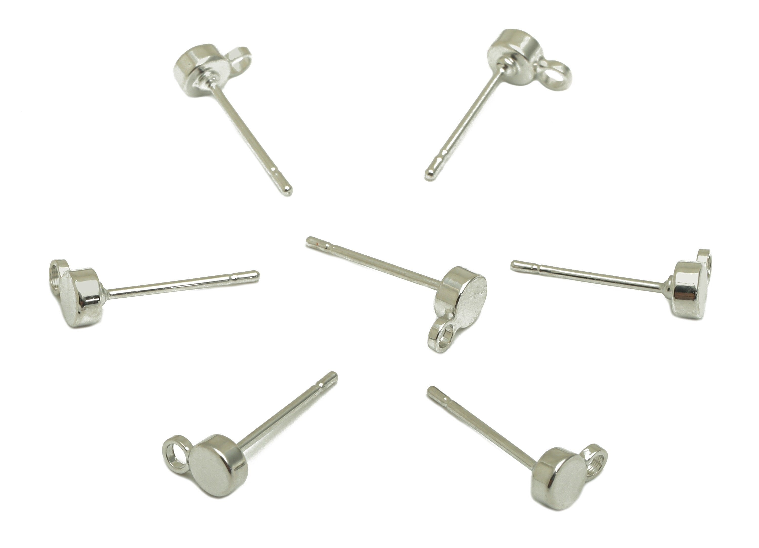 Brass Mini Round Earring Post - Thick Circle Stud Earring With Loop - 316 Stainless Steel - 18K Real White Gold - 6.6x4x2.1mm-RGP5430S - DOMEDBAZAAR