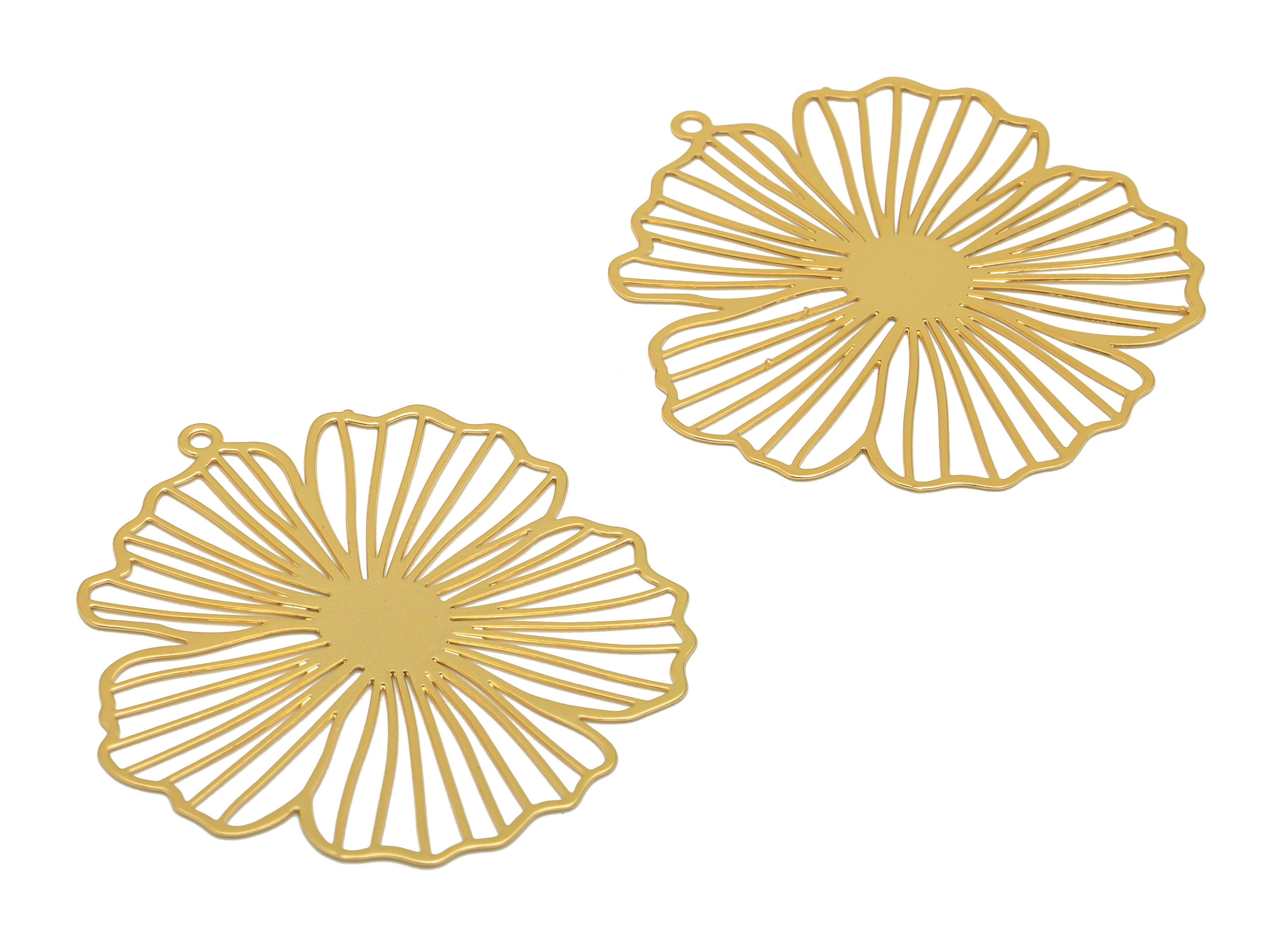 Brass Flower Earring Charms - Brass Flower Pendant - Earring Findings - KC Gold Tone Plating - 35.51x33.16x0.34mm - JJB6693G - DOMEDBAZAAR
