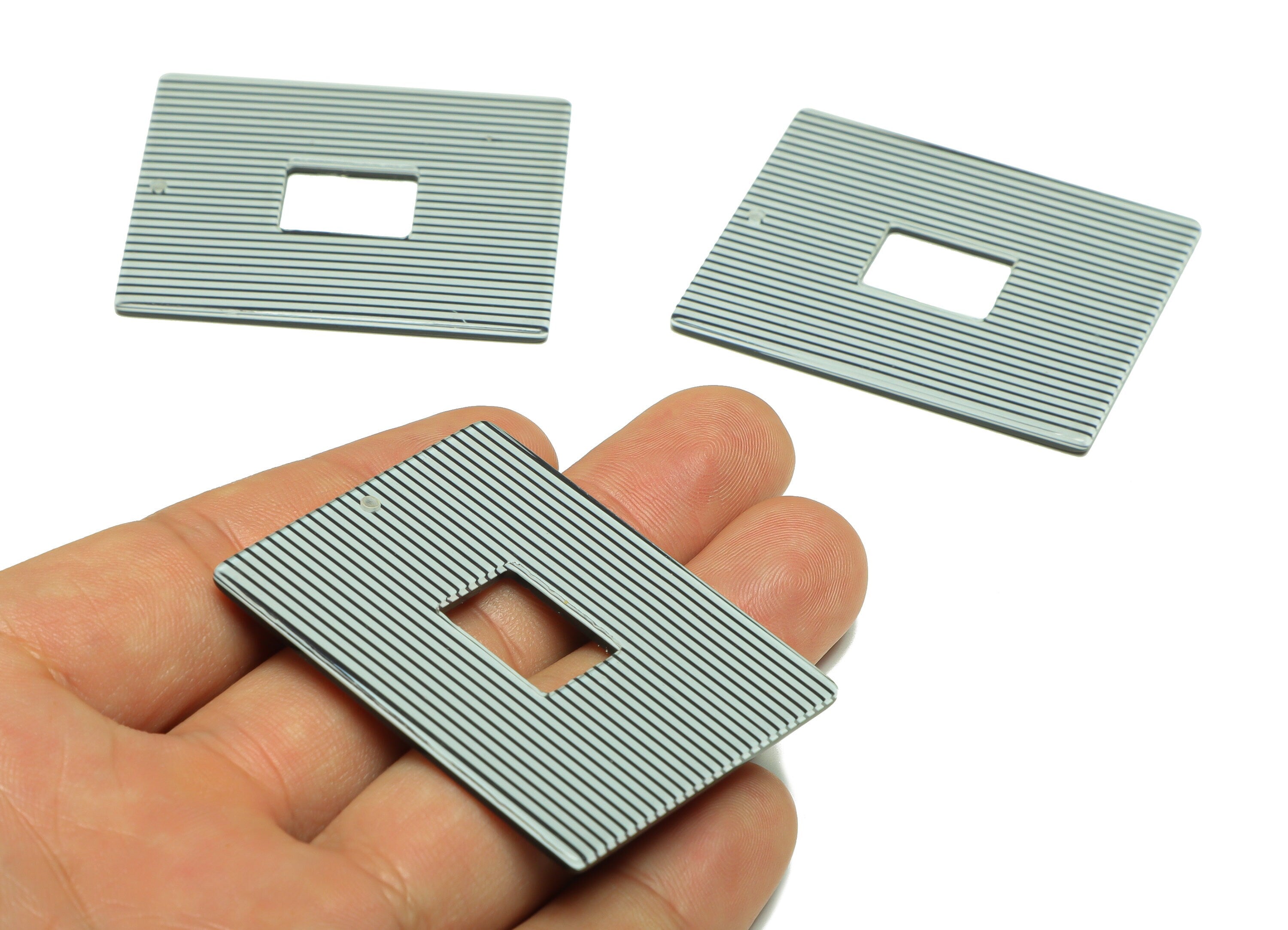 PVC Stripes Charm - Rectangle Stripes Pendant - Big Rectangle Earring Charm - Jewelry Making - 49x40x2.5mm - AC2614-A941 - DOMEDBAZAAR