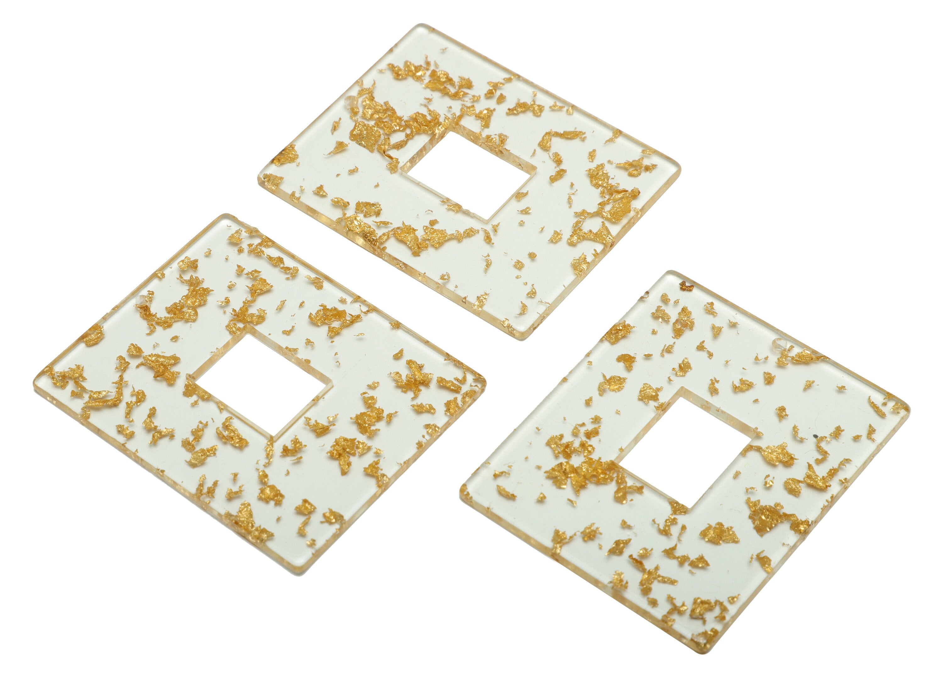 Acrylic Rectangle Charm - Gold Foil & Confetti Pendant - Acrylic Earring Charm - Jewelry Making - Code: A587 - 49x39.68x2.41mm - AC2614-A587 - DOMEDBAZAAR
