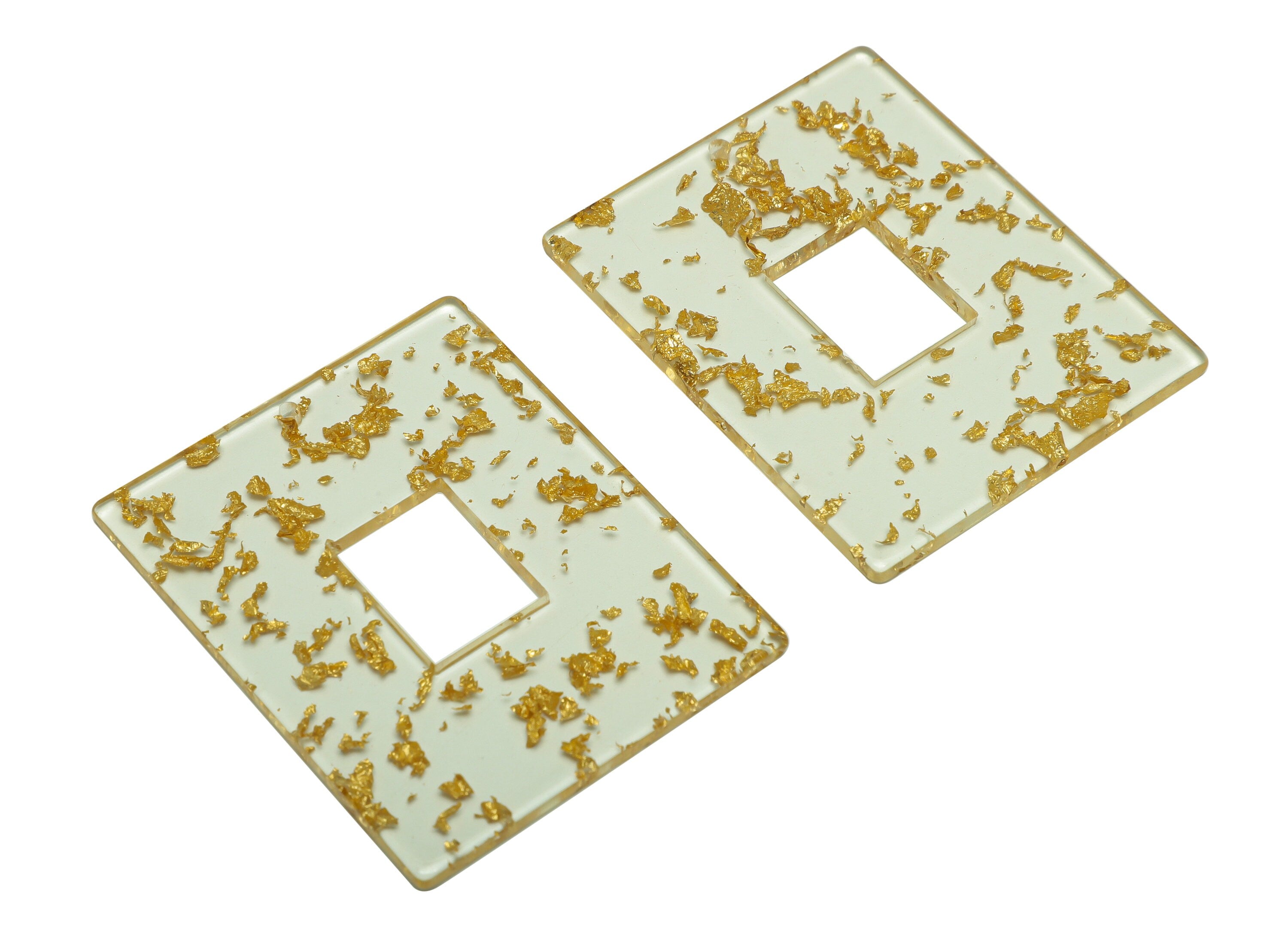 Acrylic Rectangle Charm - Gold Foil & Confetti Pendant - Acrylic Earring Charm - Jewelry Making - Code: A587 - 49x39.68x2.41mm - AC2614-A587 - DOMEDBAZAAR