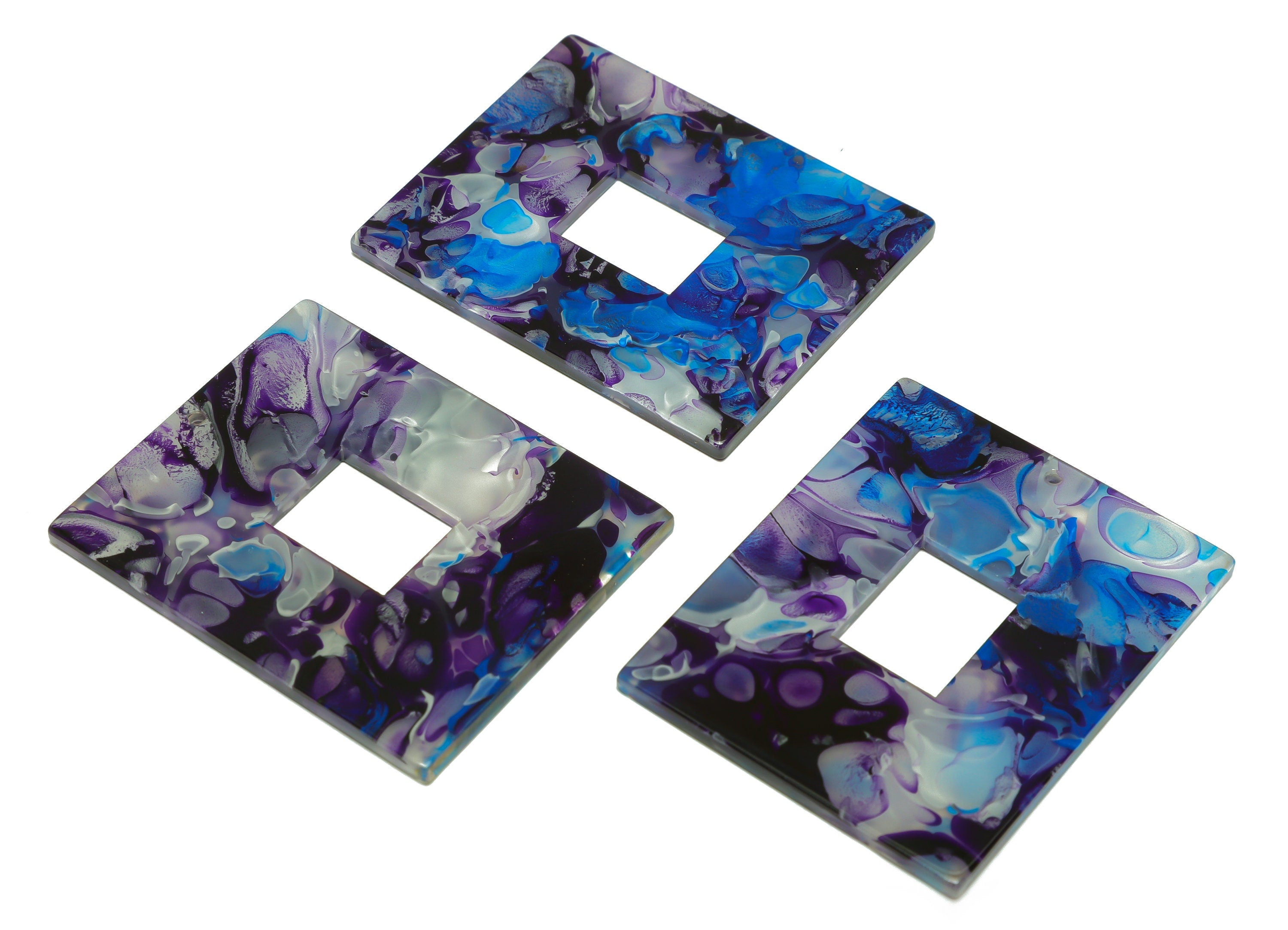 Acrylic Rectangle Charm - Rectangle Rainbow Pendant - Acrylic Earring Charm - Marbling Pattern - Code:A943 - 48.93x39.53x2.5mm - AC2614-A943 - DOMEDBAZAAR