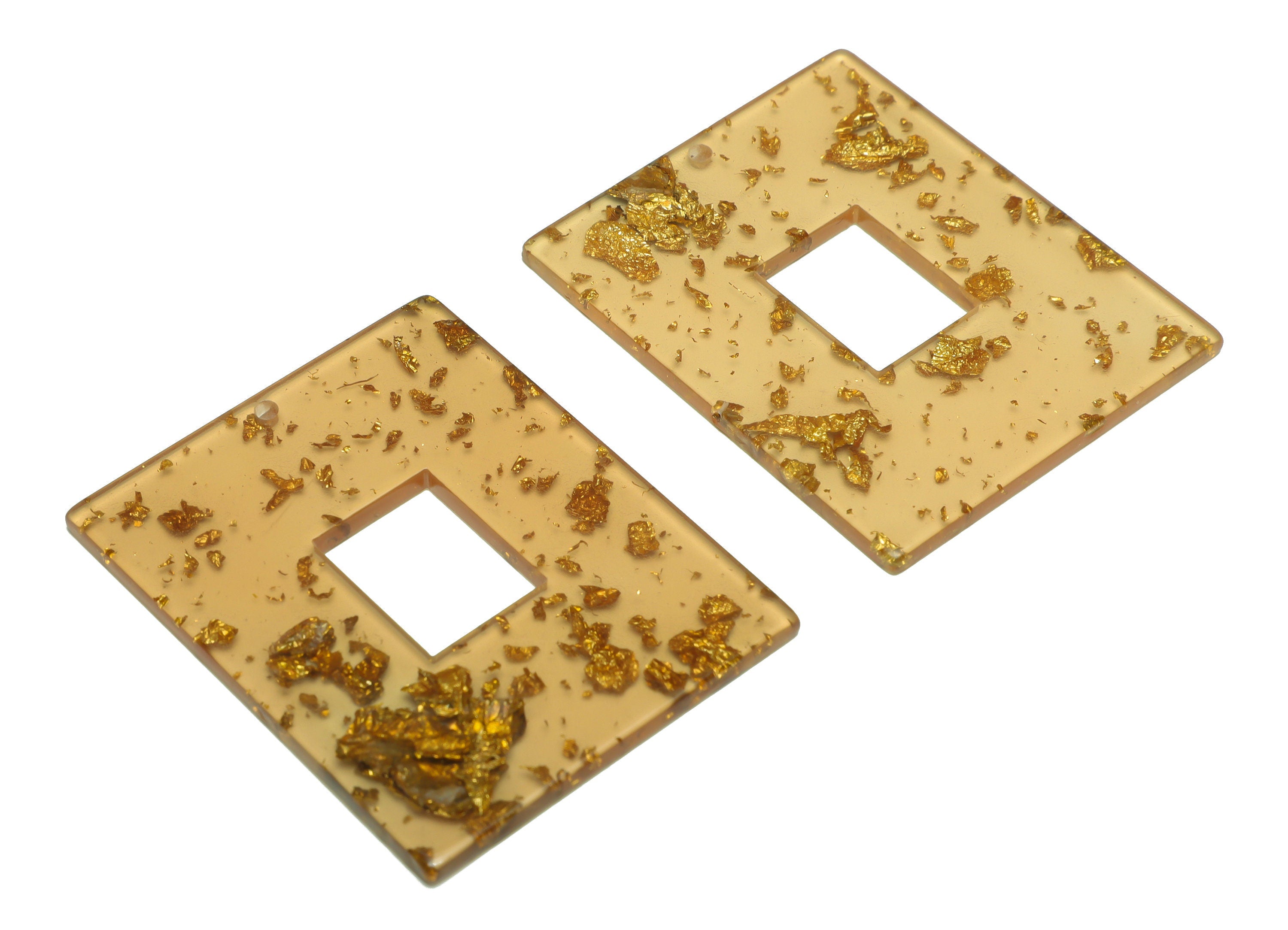 Acrylic Rectangle Charm - Gold Foil & Confetti Pendant - Acrylic Earring Charm - Jewelry Making - Code: A518 - 49x39.68x2.41mm - AC2614-A518 - DOMEDBAZAAR
