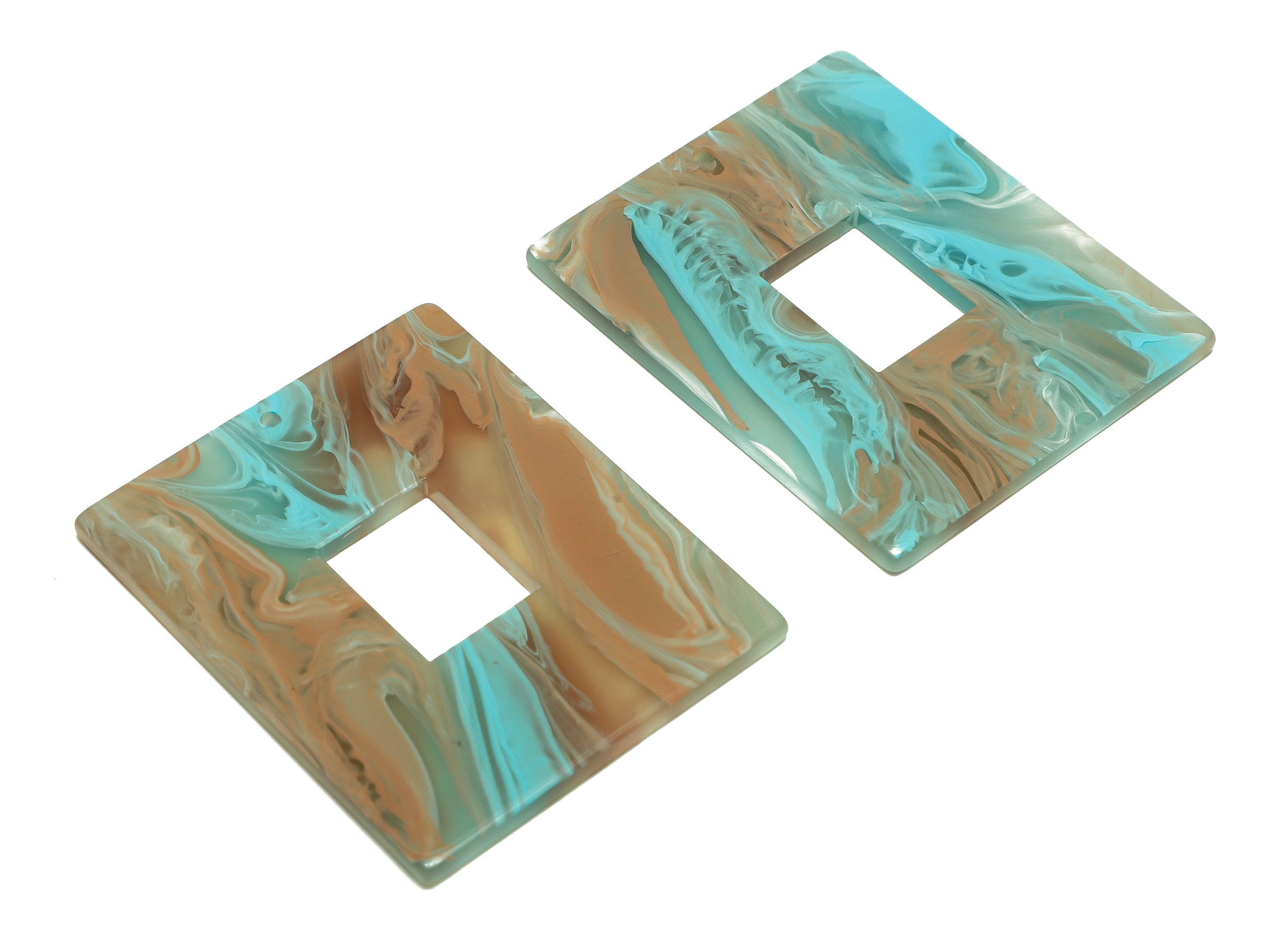 Acrylic Rectangle Charm - Rectangle Rainbow Pendant - Acrylic Earring Charm - Marbling Pattern - Code:A951 - 48.81x39.54x2.4mm - AC2614-A951 - DOMEDBAZAAR