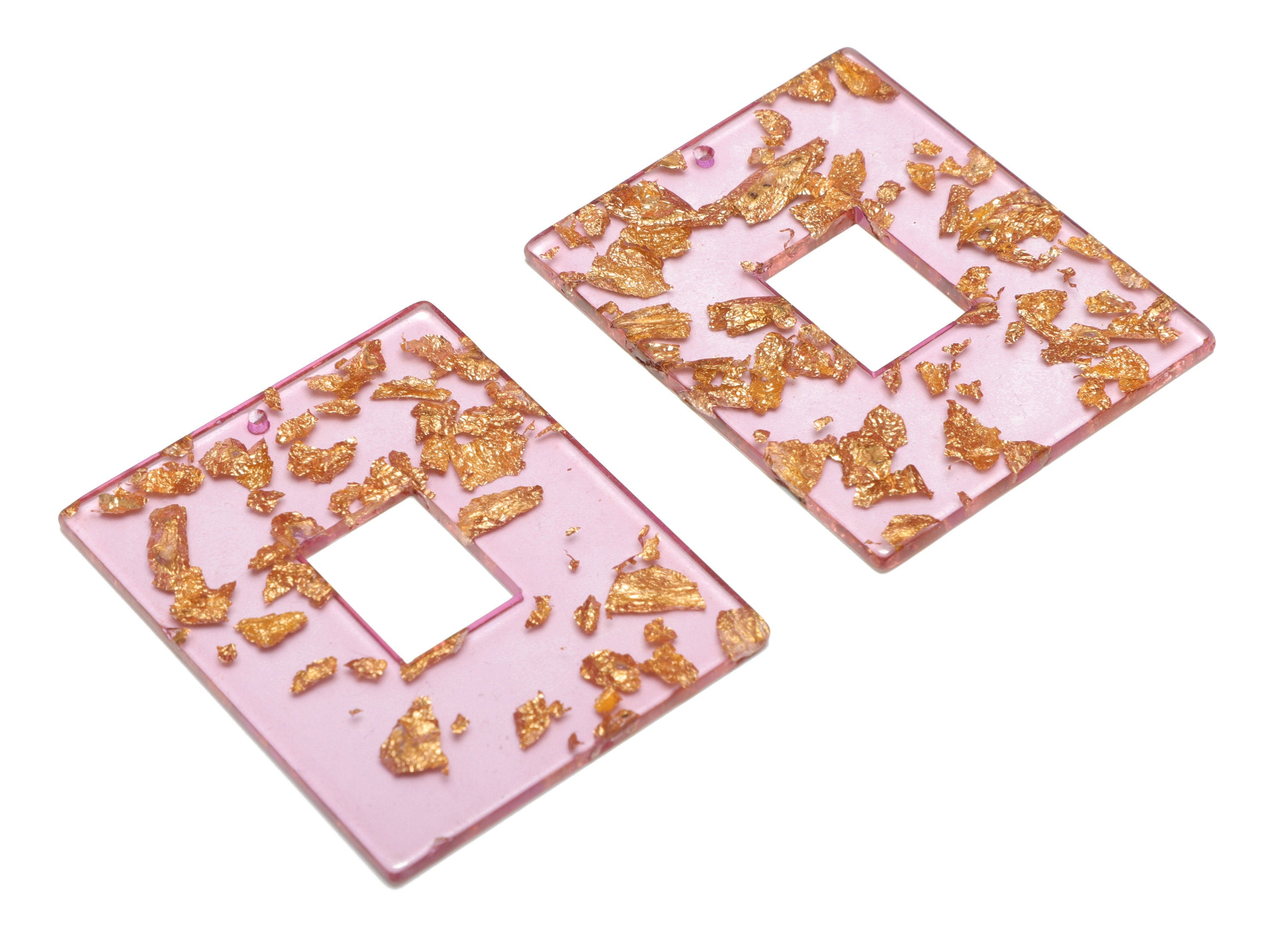Acrylic Rectangle Charm - Gold Foil Pendant - Acrylic Pink Earring Charm - Jewelry Making - Code: A293 - 49x40x2mm - AC2614-A293 - DOMEDBAZAAR