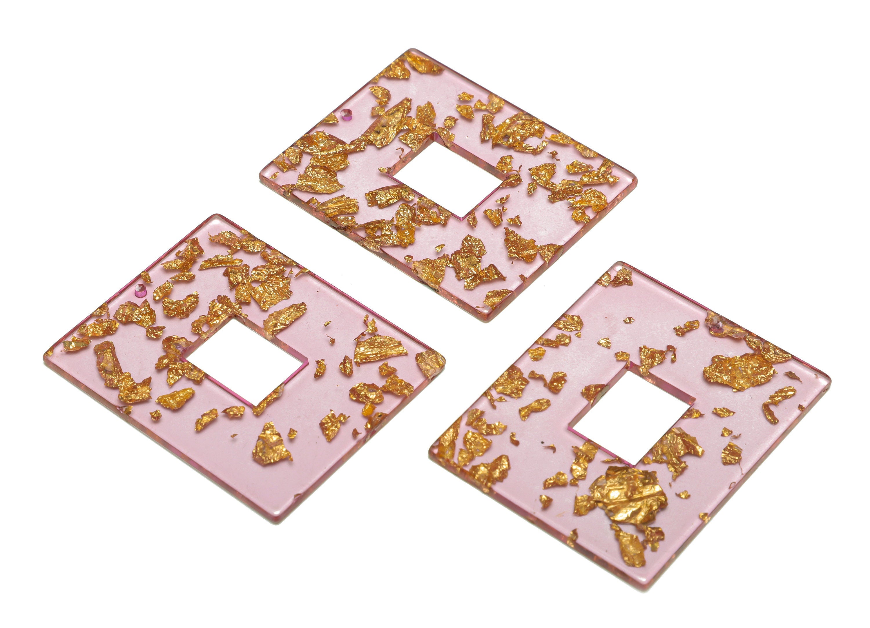 Acrylic Rectangle Charm - Gold Foil Pendant - Acrylic Pink Earring Charm - Jewelry Making - Code: A293 - 49x40x2mm - AC2614-A293 - DOMEDBAZAAR