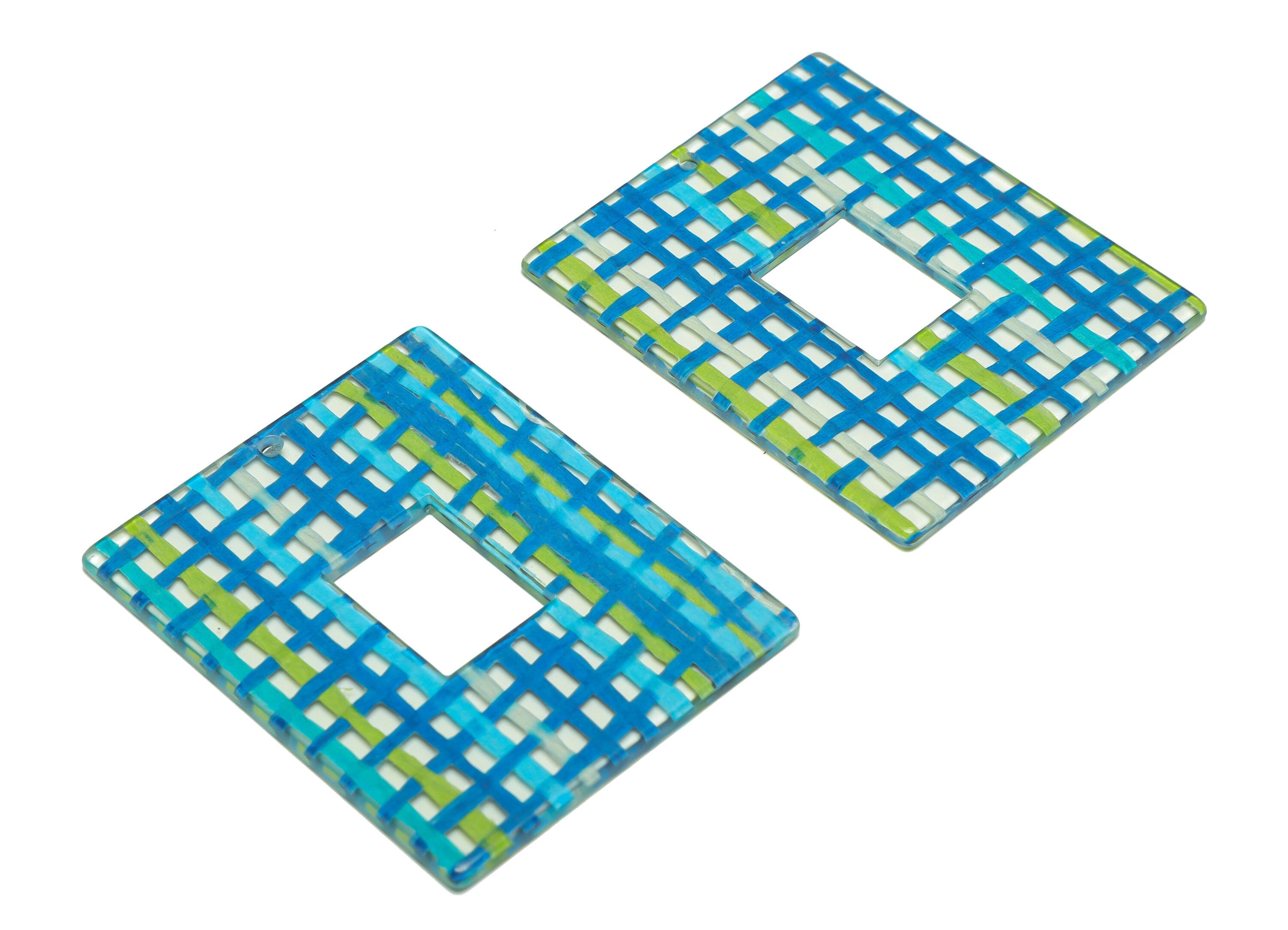 Acrylic Rectangle Charm - Acrylic Blue Weave Pendant - Acrylic Earring Charm - Jewelry Making - Code: A454 - 44.14x34.7x2.44mm - AC2614-A454 - DOMEDBAZAAR