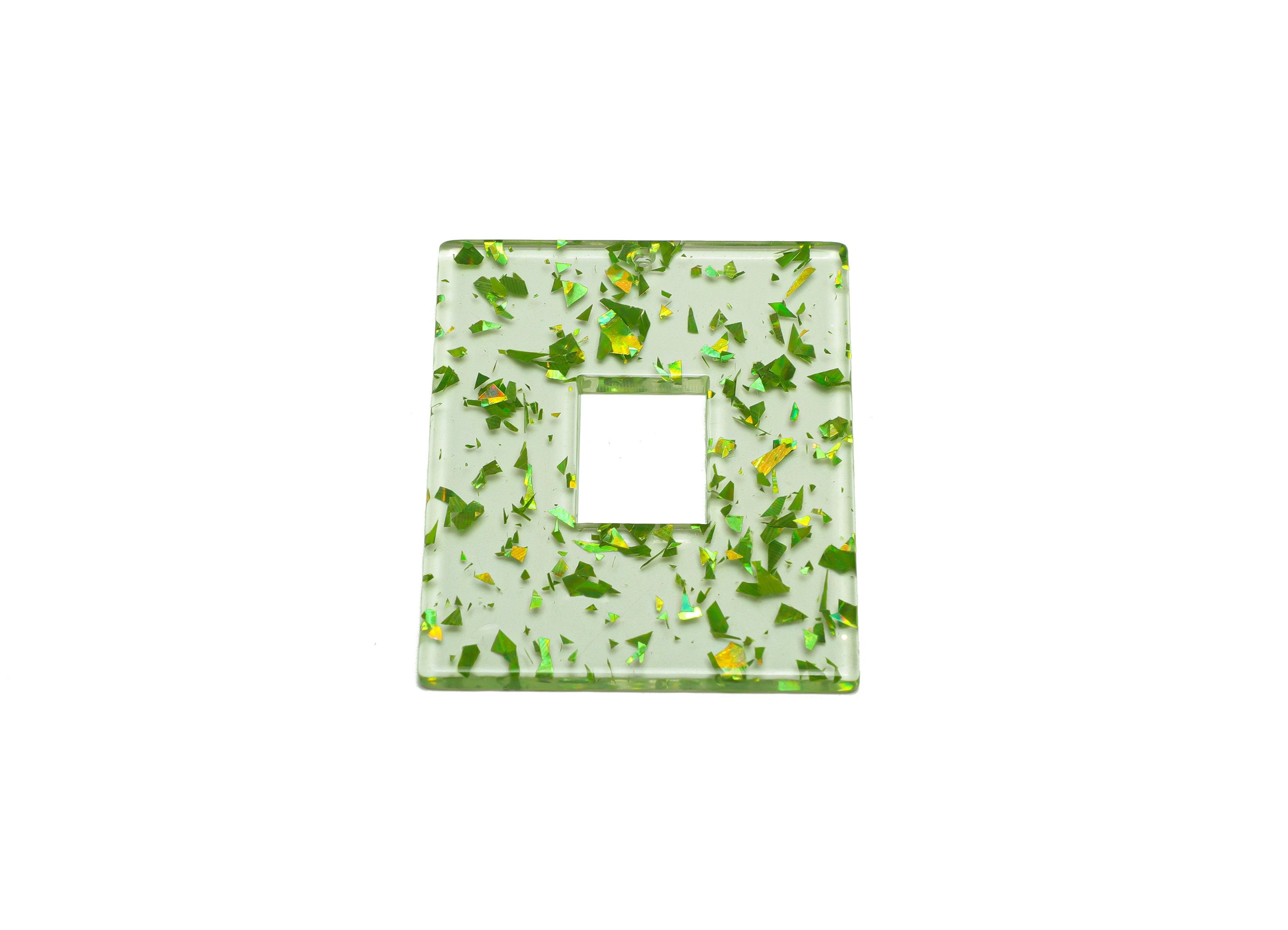 Acrylic Rectangle Charm - Green & Gold Confetti Pendant - Big Rectangle Earring Charm - Jewelry Making - Code: A547- 49x40x2mm - AC2614-A547 - DOMEDBAZAAR